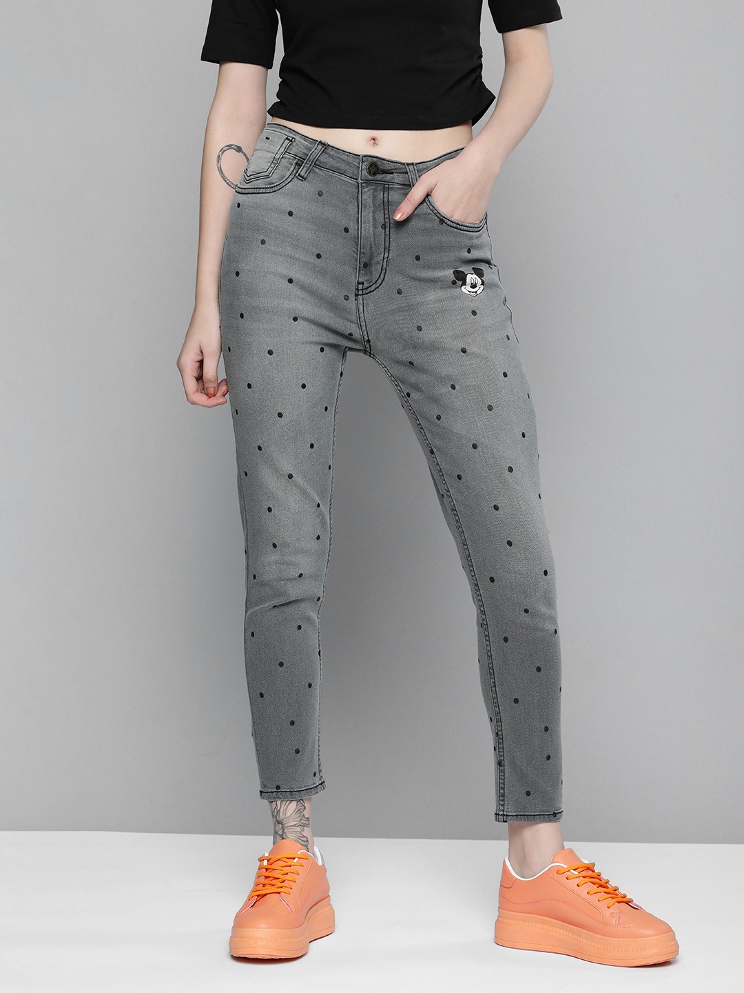 

Kook N Keech Disney Women Grey Super Skinny Fit Light Fade Printed Stretchable Jeans
