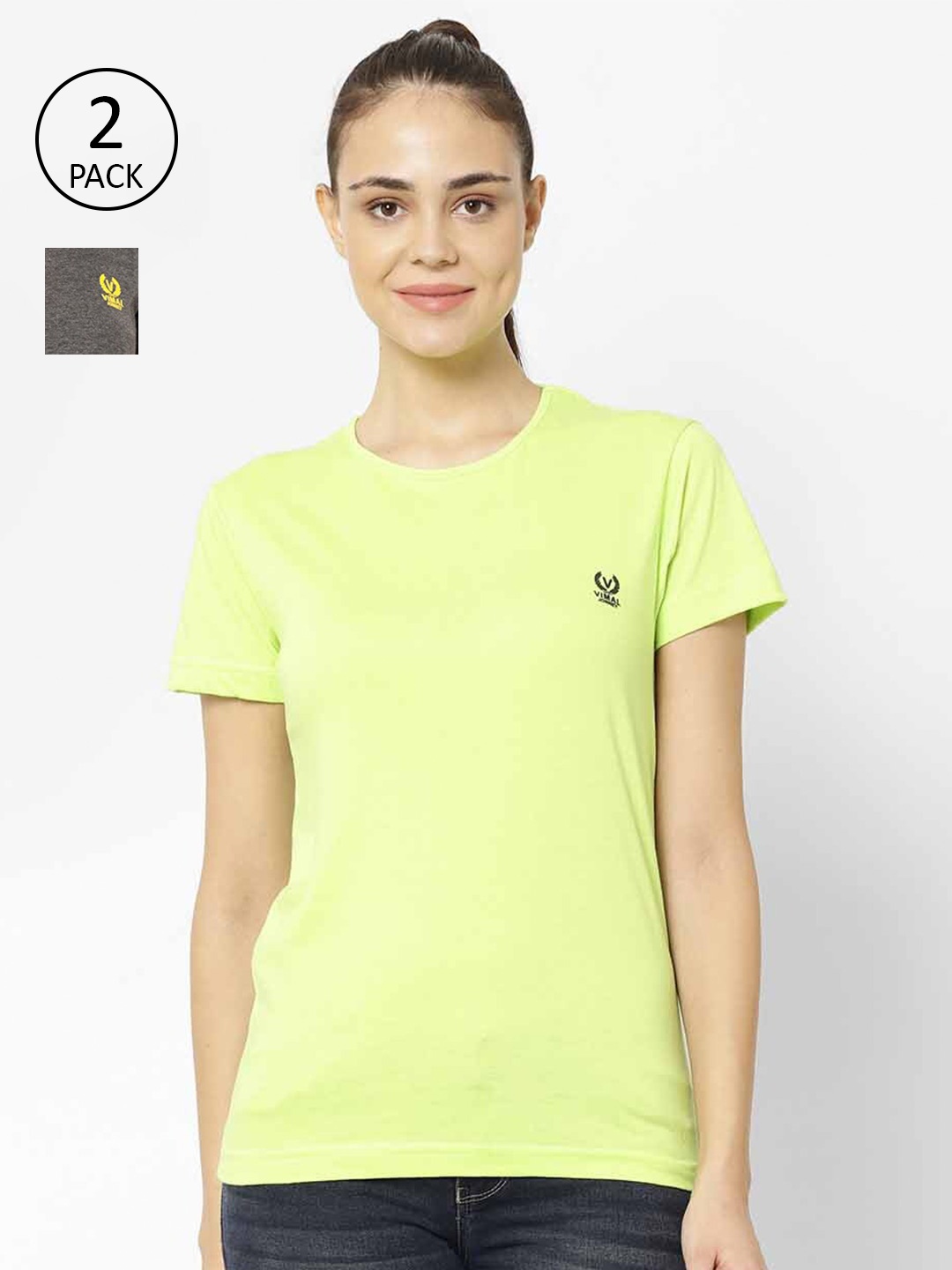 

MACK JONNEY Women Pack Of 2 T-shirts, Lime green