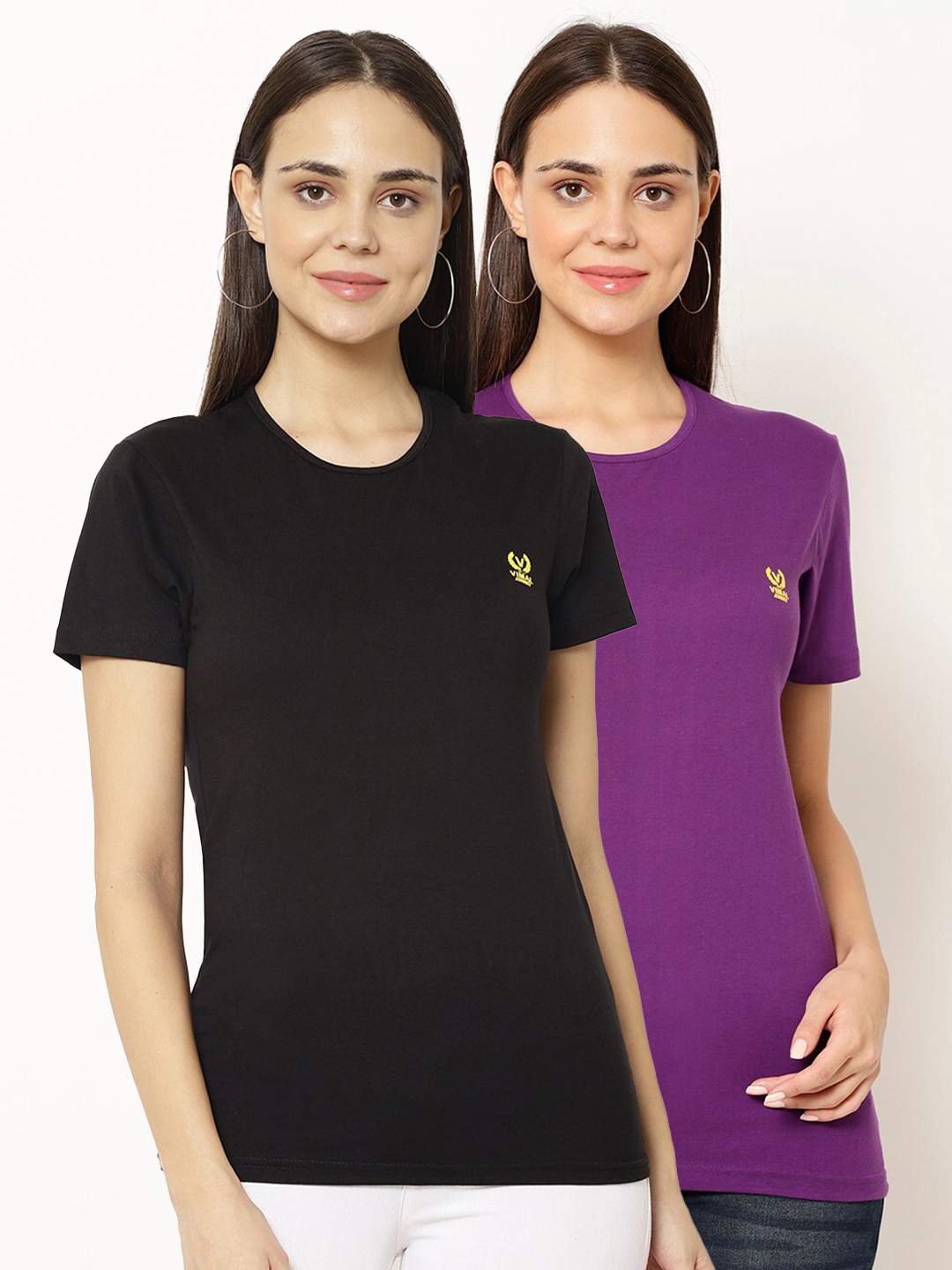 

VIMAL JONNEY Women Pack Of 2 T-shirts, Black