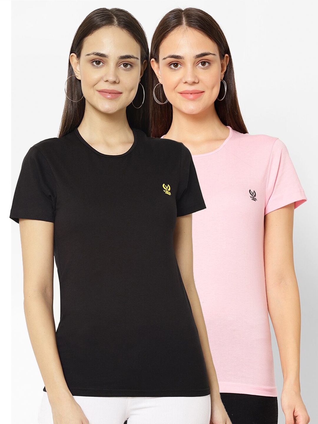 

VIMAL JONNEY Women Pack Of 2 T-shirts, Black