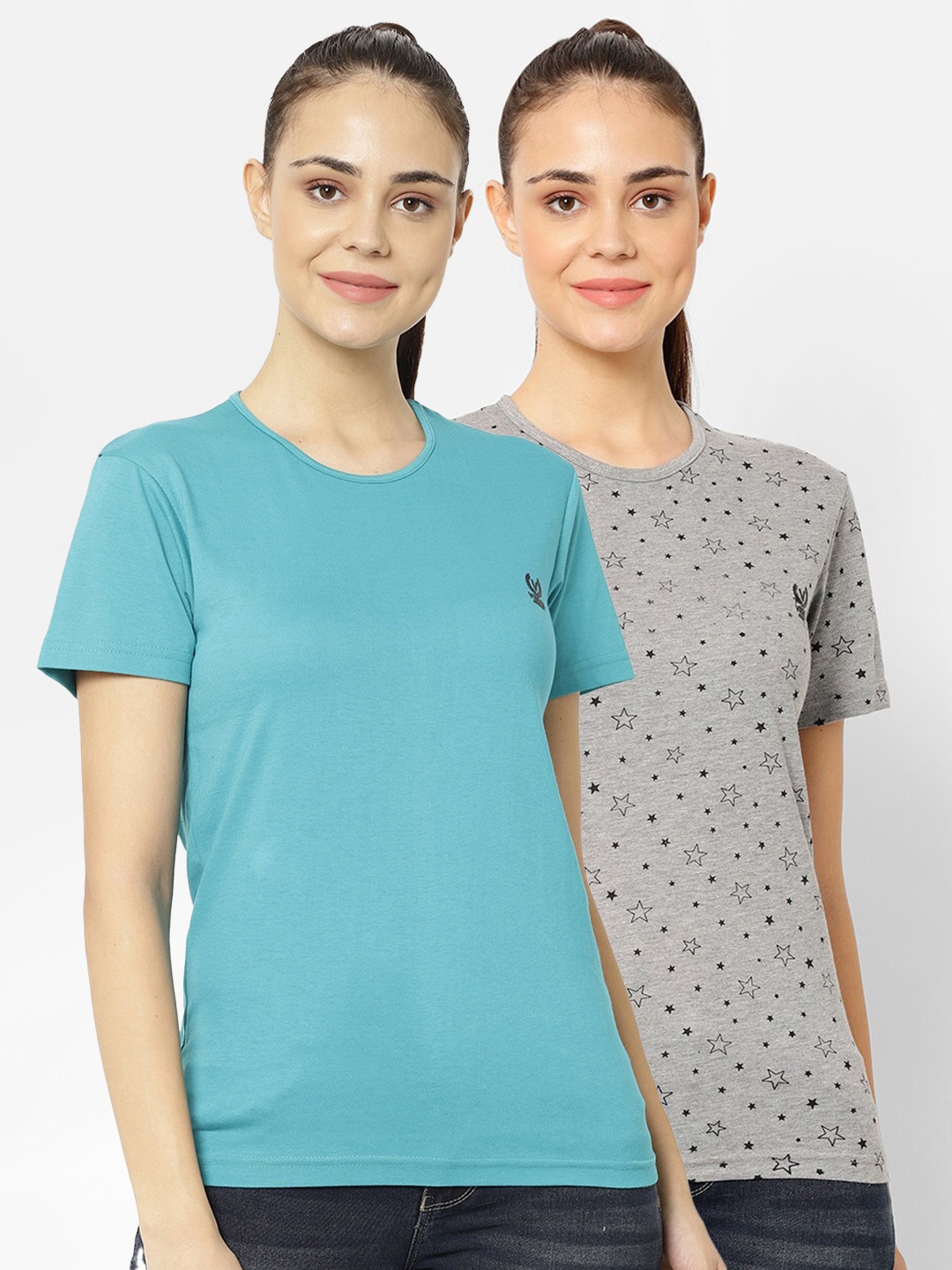 

VIMAL JONNEY Women Pack Of 2 T-shirts, Turquoise blue