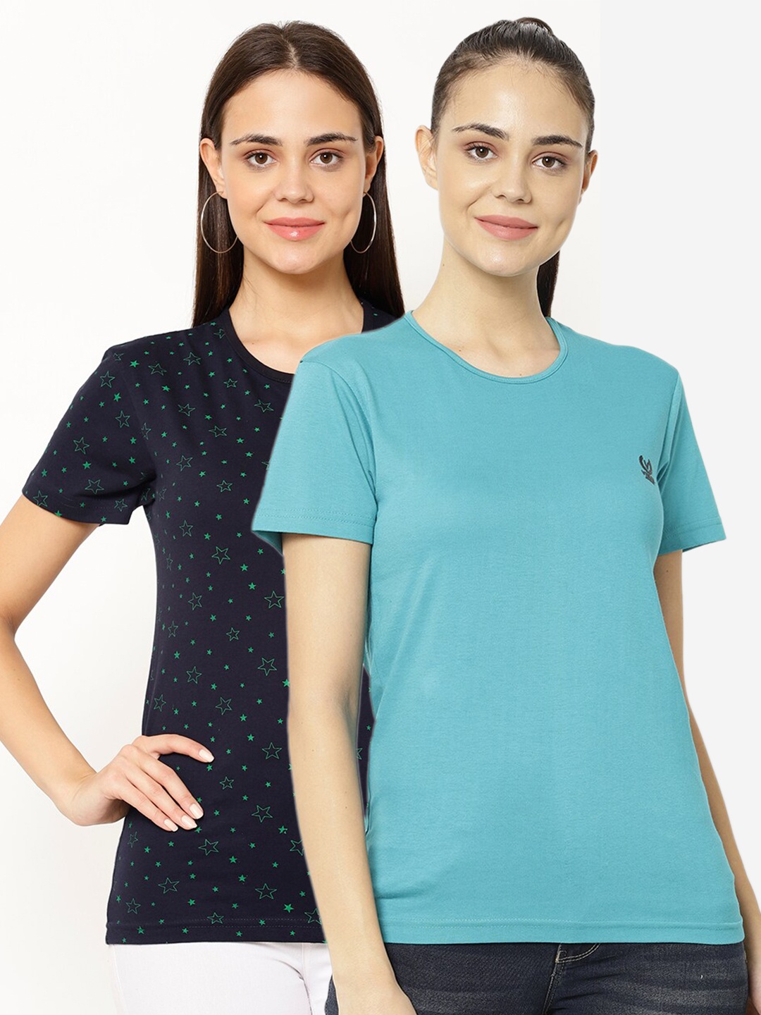 

VIMAL JONNEY Women Pack Of 2 T-shirts, Turquoise blue