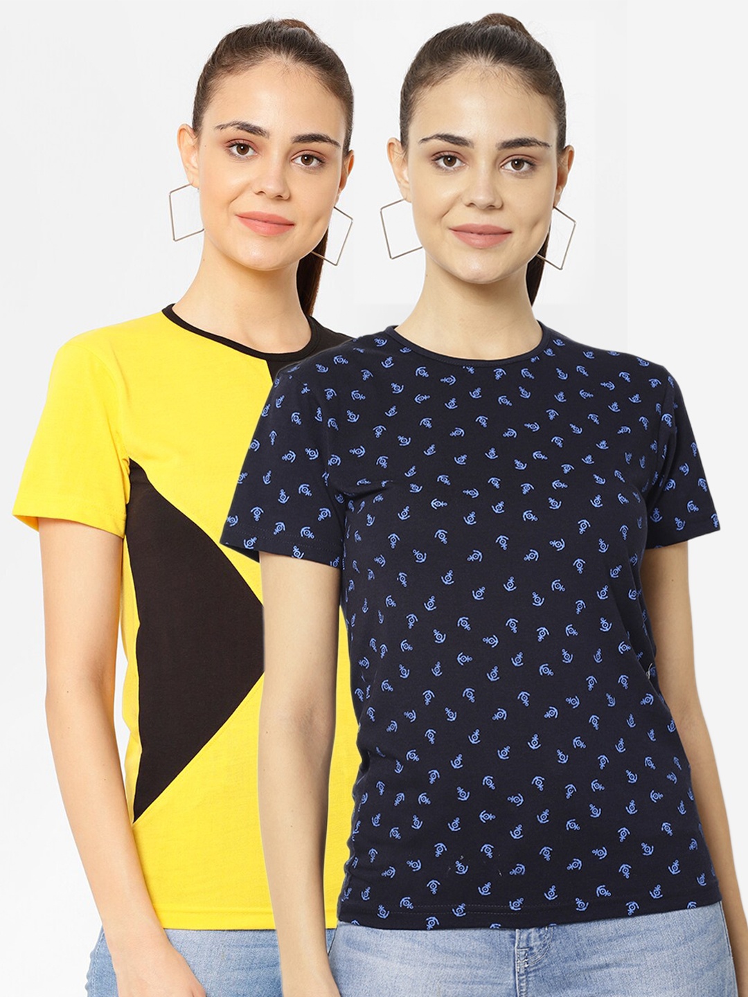 

VIMAL JONNEY Women Pack Of 2 T-shirts, Navy blue
