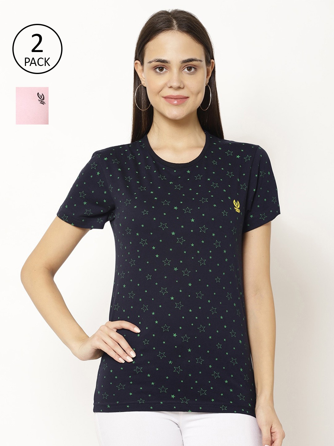 

VIMAL JONNEY Women Pack Of 2 T-shirts, Navy blue