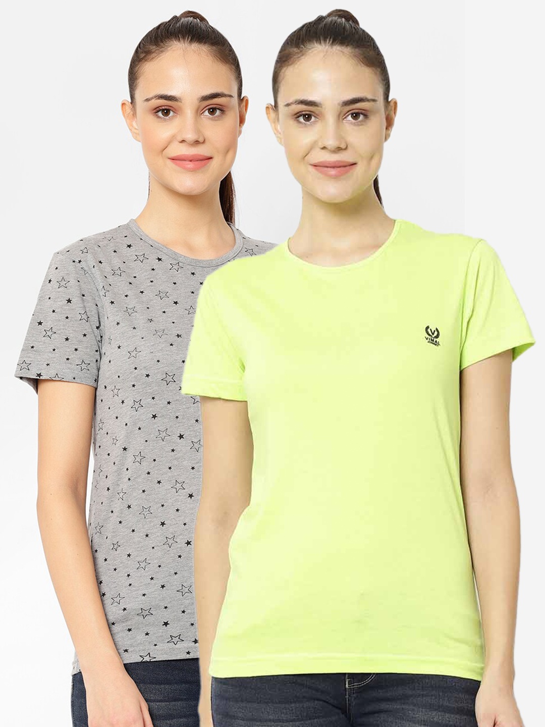

MACK JONNEY Women Pack Of 2 T-shirts, Lime green