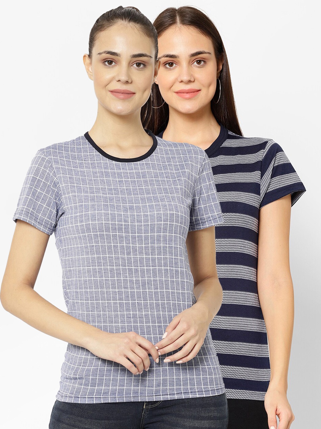 

VIMAL JONNEY Women Pack Of 2 T-shirts, Navy blue