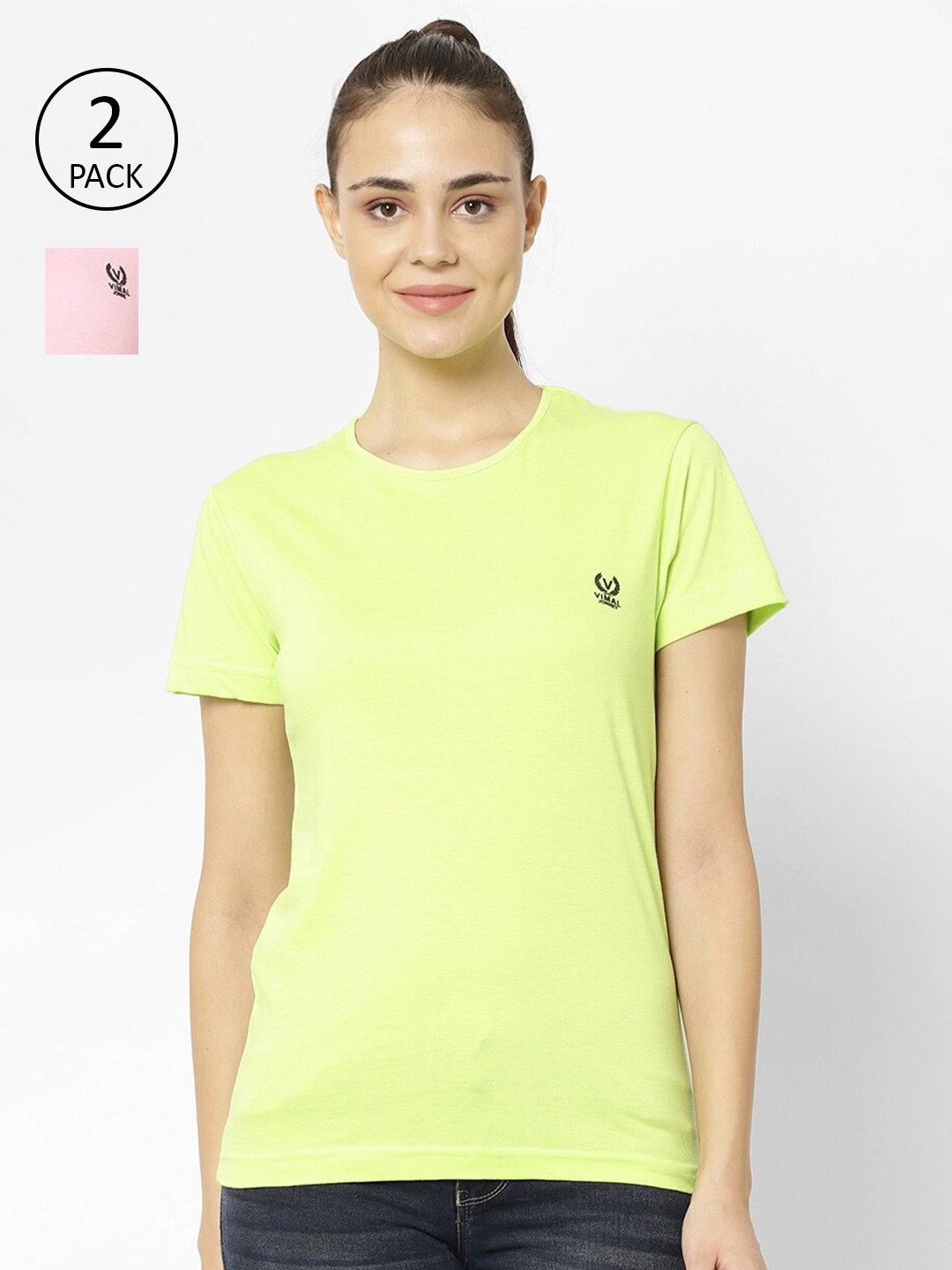 

VIMAL JONNEY Women Pack Of 2 T-shirts, Lime green