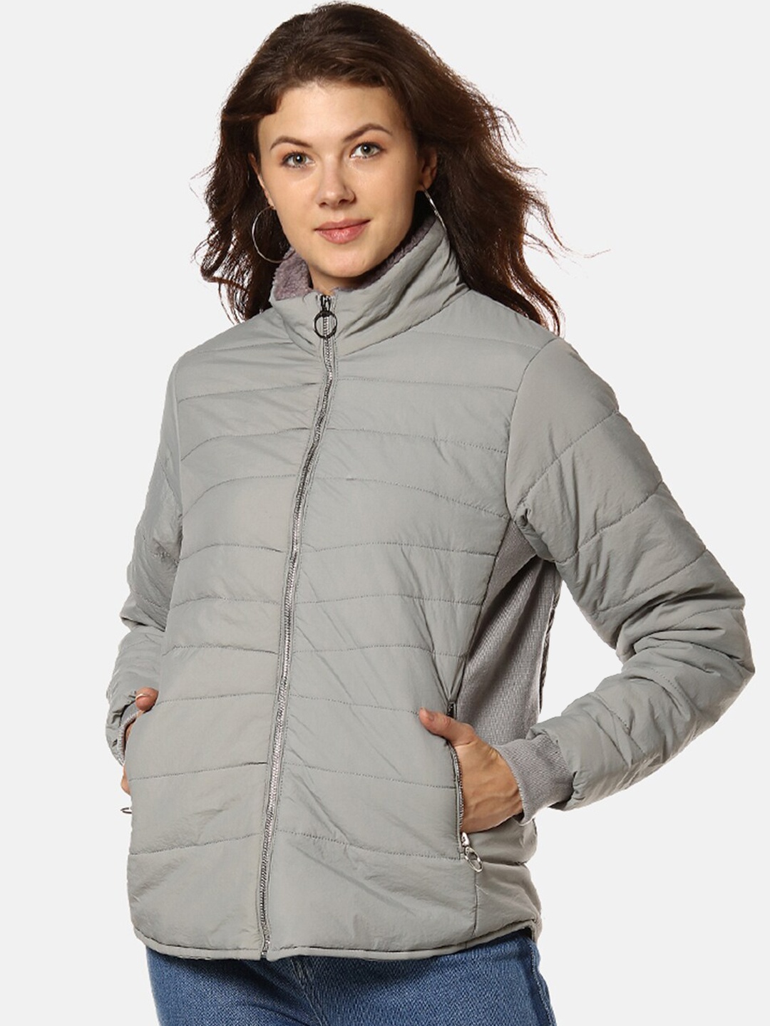 

Campus Sutra Women Grey Windcheater Padded Jacket