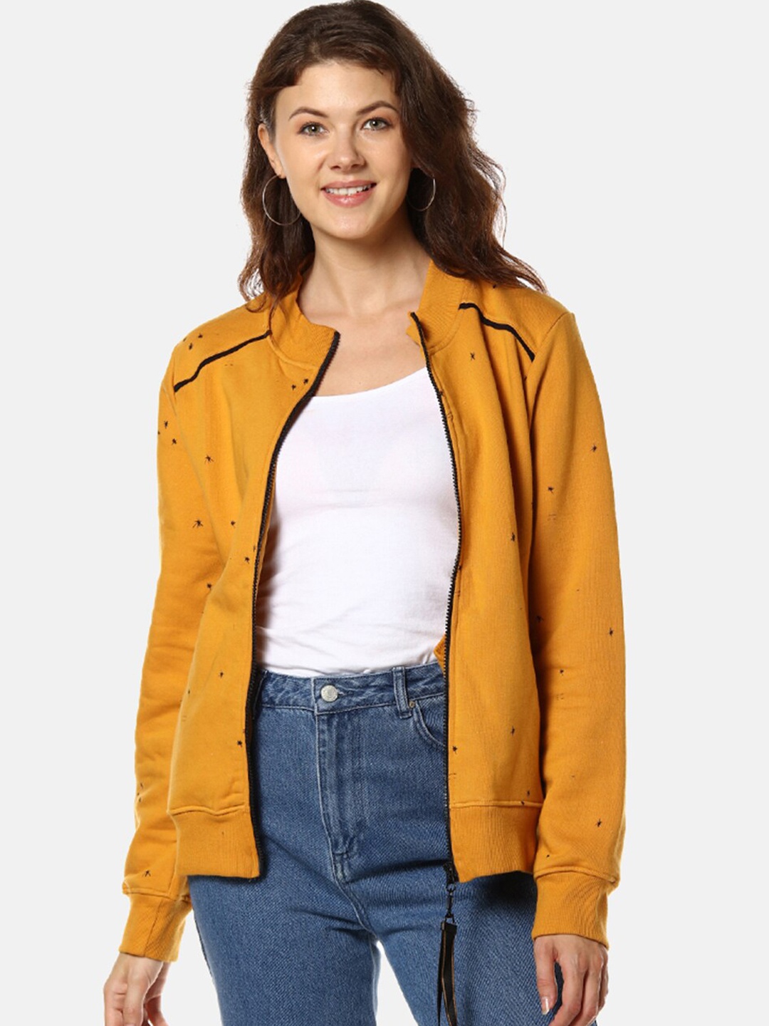 

Campus Sutra Women Mustard & Black Printed Sweatshirt