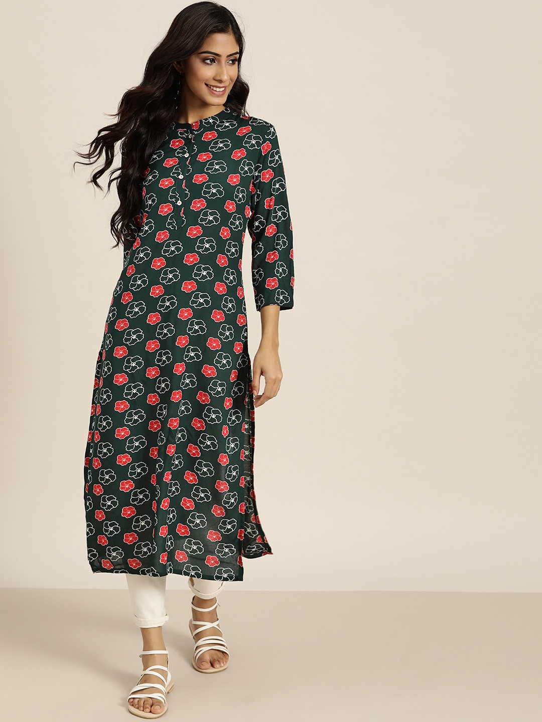 

Sangria Women Green & Pink Floral Printed Floral Kurta