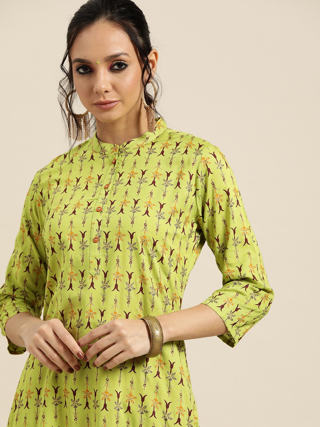 

Sangria Women Green & Burgundy Ethnic Motifs Printed Kurta