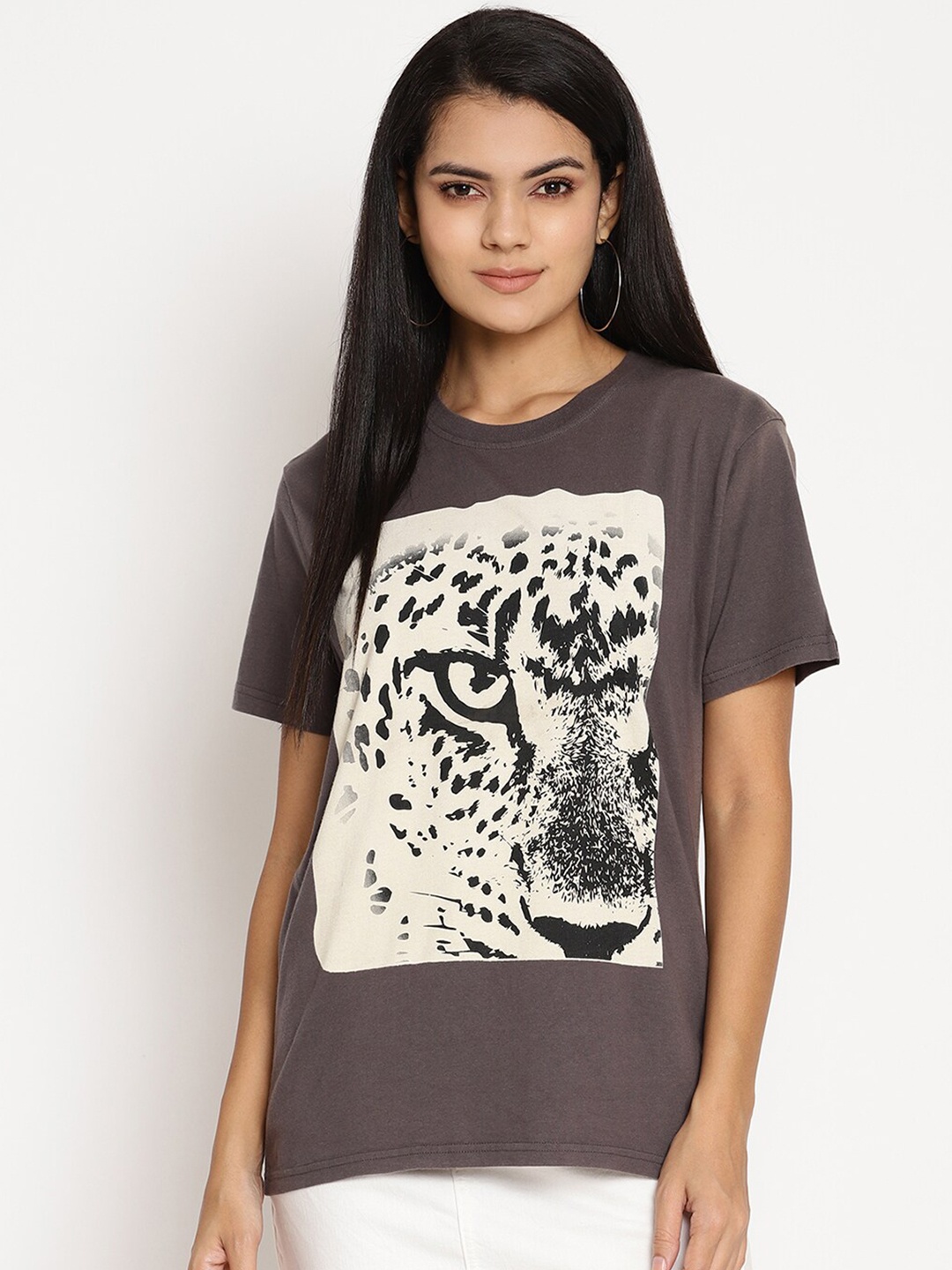 

Wolfpack Women Brown & Cream Leopard Printed T-shirt