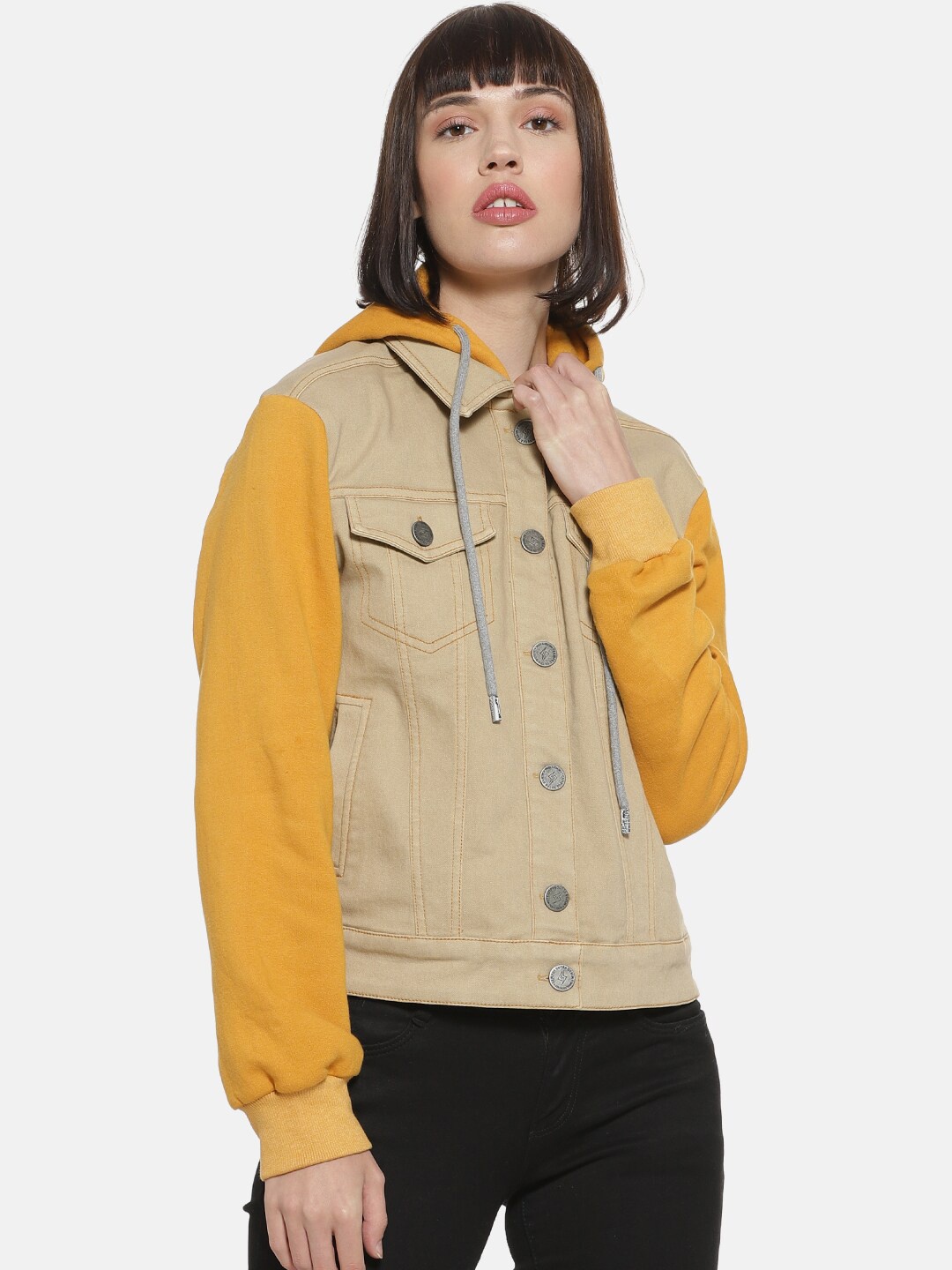

Campus Sutra Women Mustard& Brown Open Front Jacket
