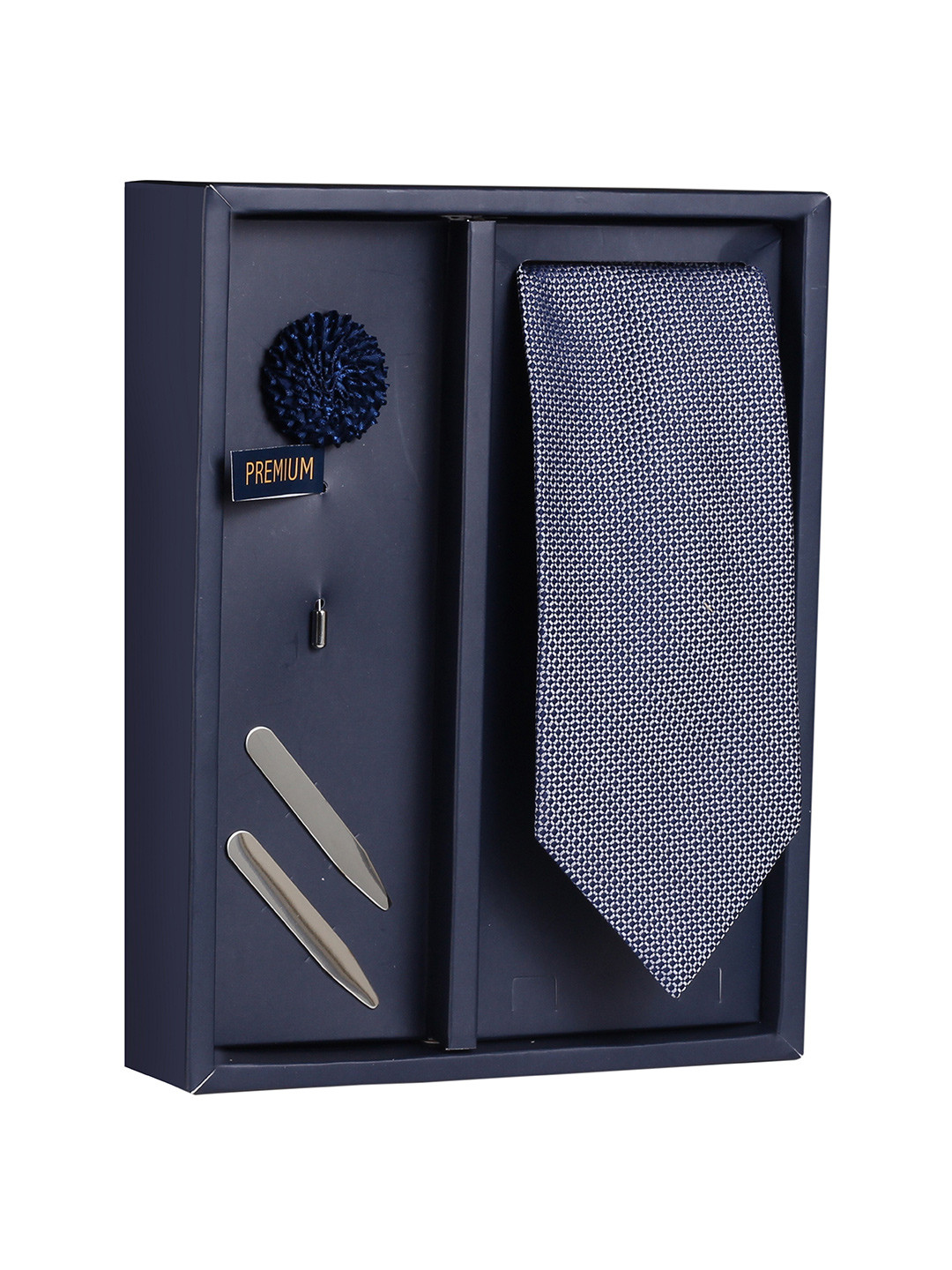 

PELUCHE The Stylish Duo Grey Checked Broad Tie - Three Piece Gift Box
