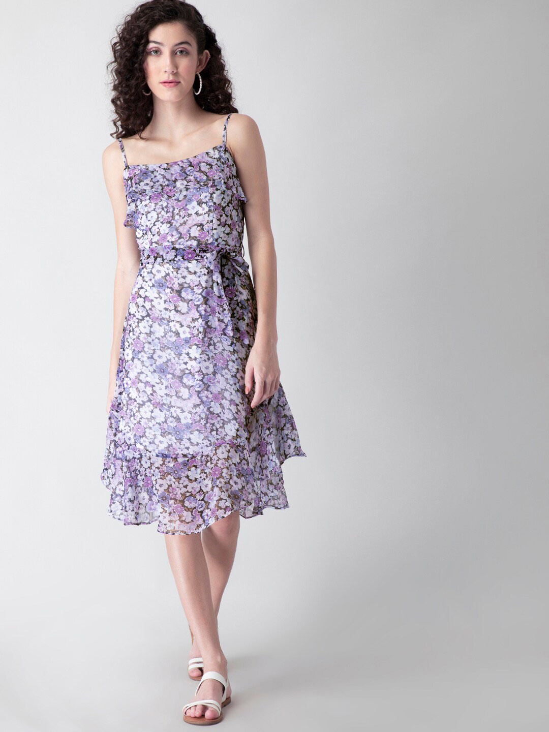 

FabAlley Women Purple & White Floral Georgette Dress