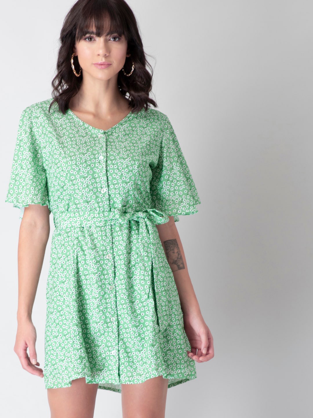 

FabAlley Women Green Floral Georgette Dress