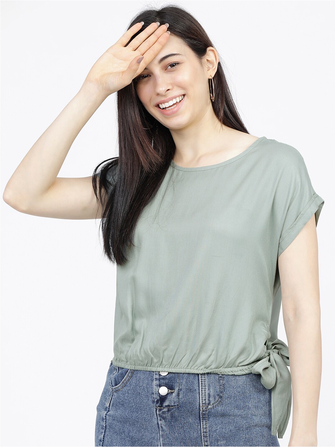 

Tokyo Talkies Women Green Extended Sleeves Tie Up Top