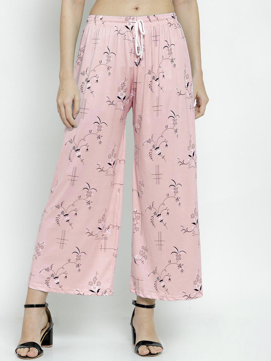 

KLOTTHE Women Pink & Black Floral Printed Wide Leg Palazzos