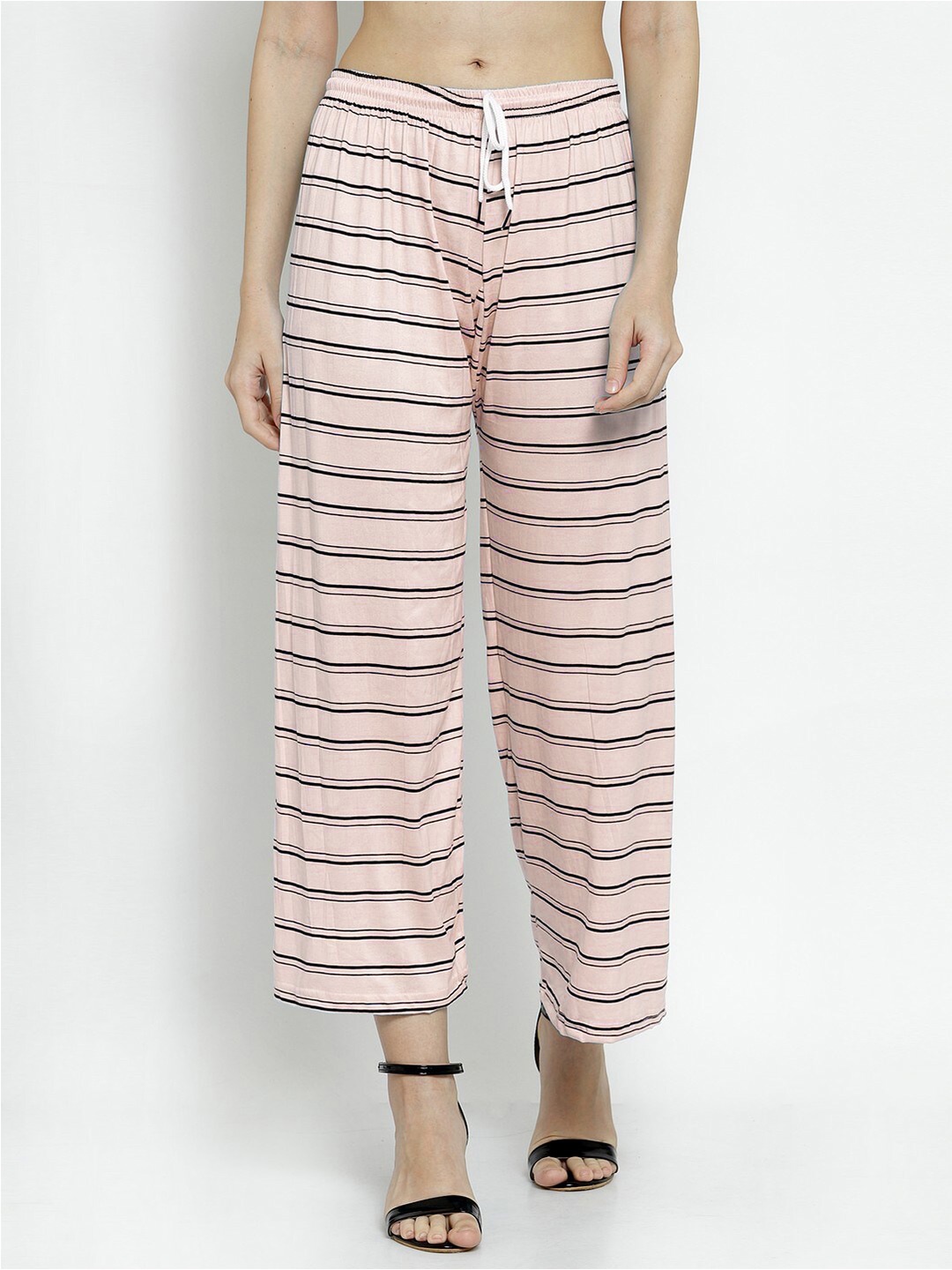 

KLOTTHE Women Pink & Black Striped Palazzos