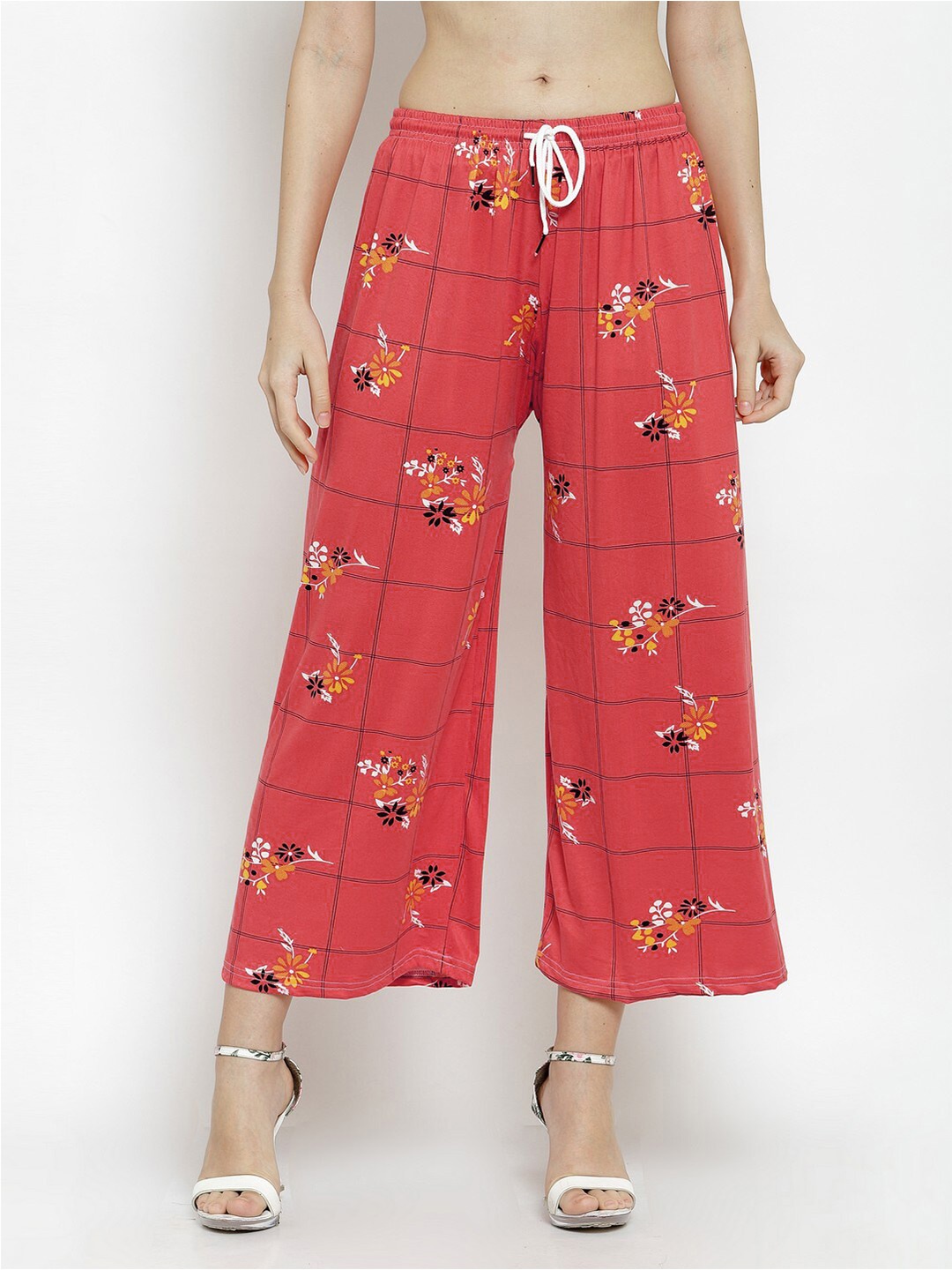 

KLOTTHE Women Red & White Floral Printed Palazzos