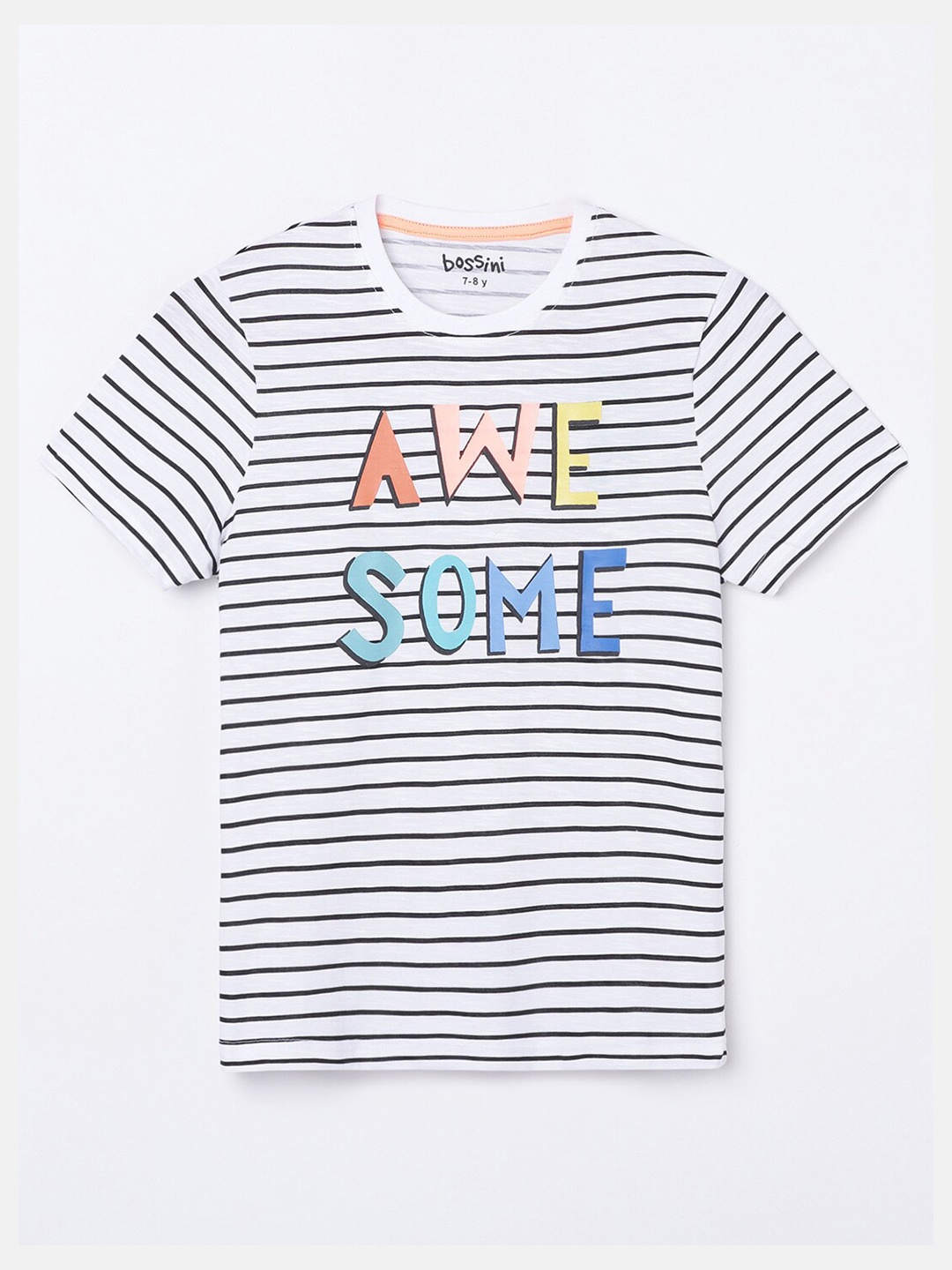 

Bossini Boys White Typography Striped T-shirt