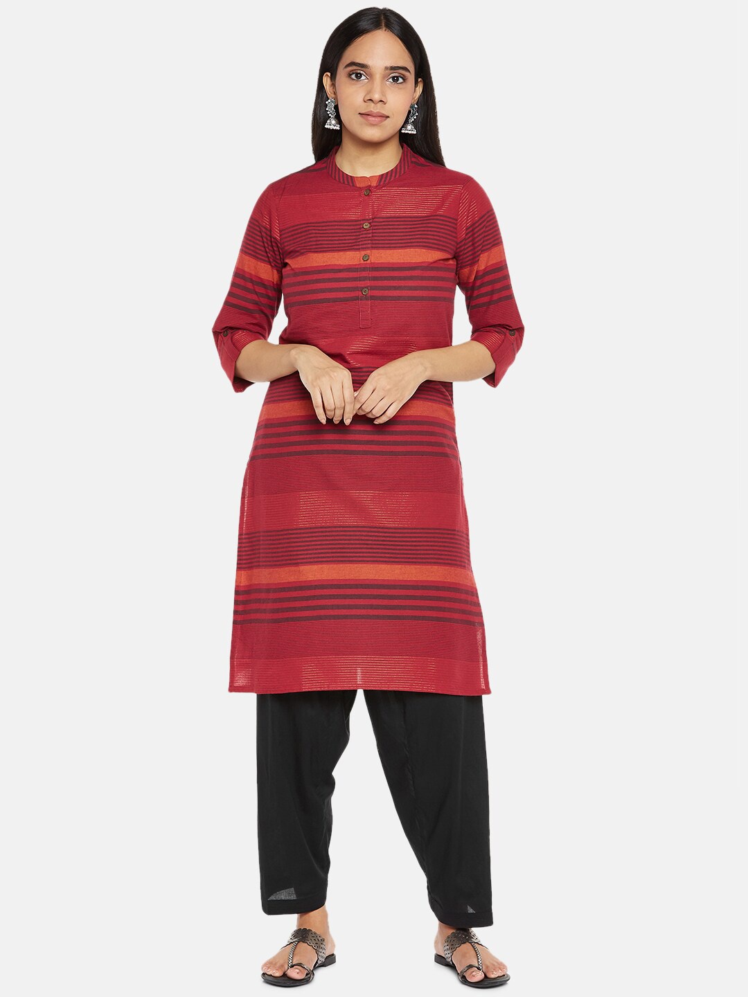 

RANGMANCH BY PANTALOONS Women Rust Red Striped Kurta
