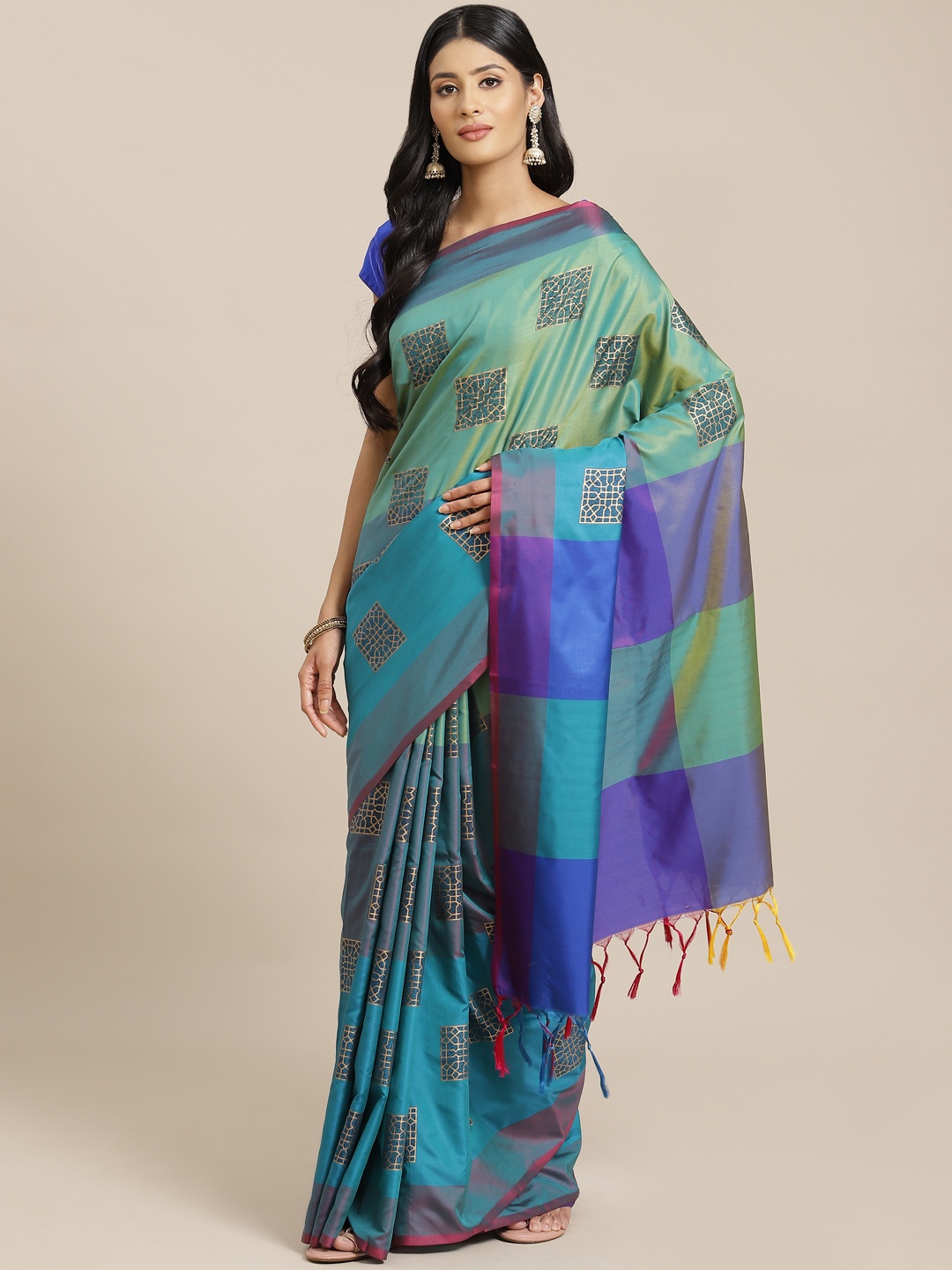 

OM SAI LATEST CREATION Blue Woven Design Saree