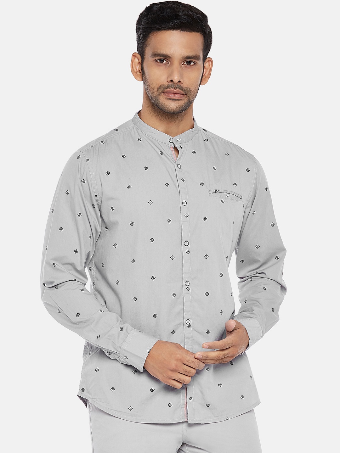 

Urban Ranger by pantaloons Men Grey Slim Fit Printed Casual Shirt