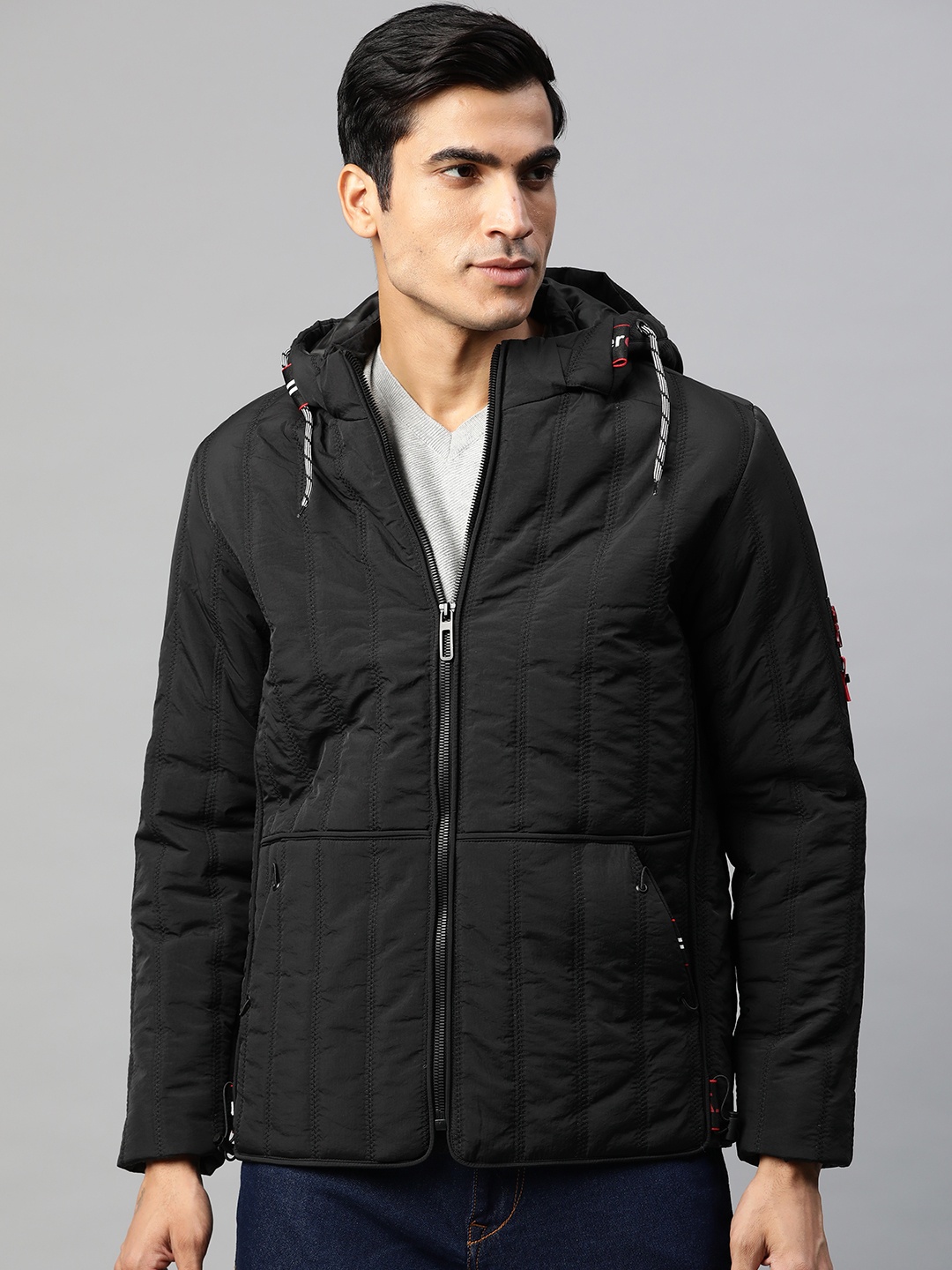 

Pierre Carlo Men Black Solid Hooded Padded Jacket