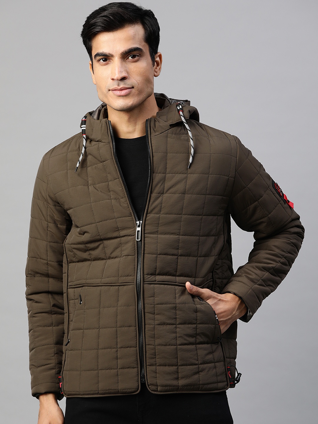 

Pierre Carlo Men Olive Green Hooded Quilted Jacket