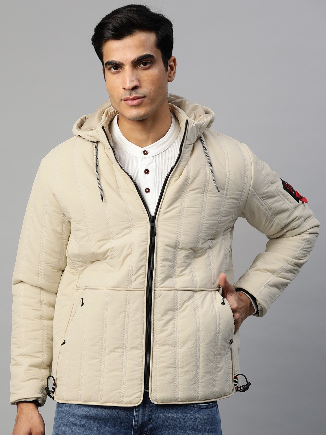 

Pierre Carlo Men Cream-Coloured Quilted Jacket