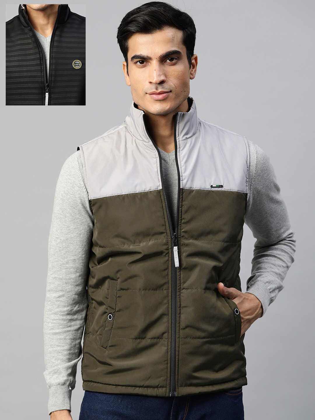 

Pierre Carlo Men Black & Grey Reversible Padded Jacket
