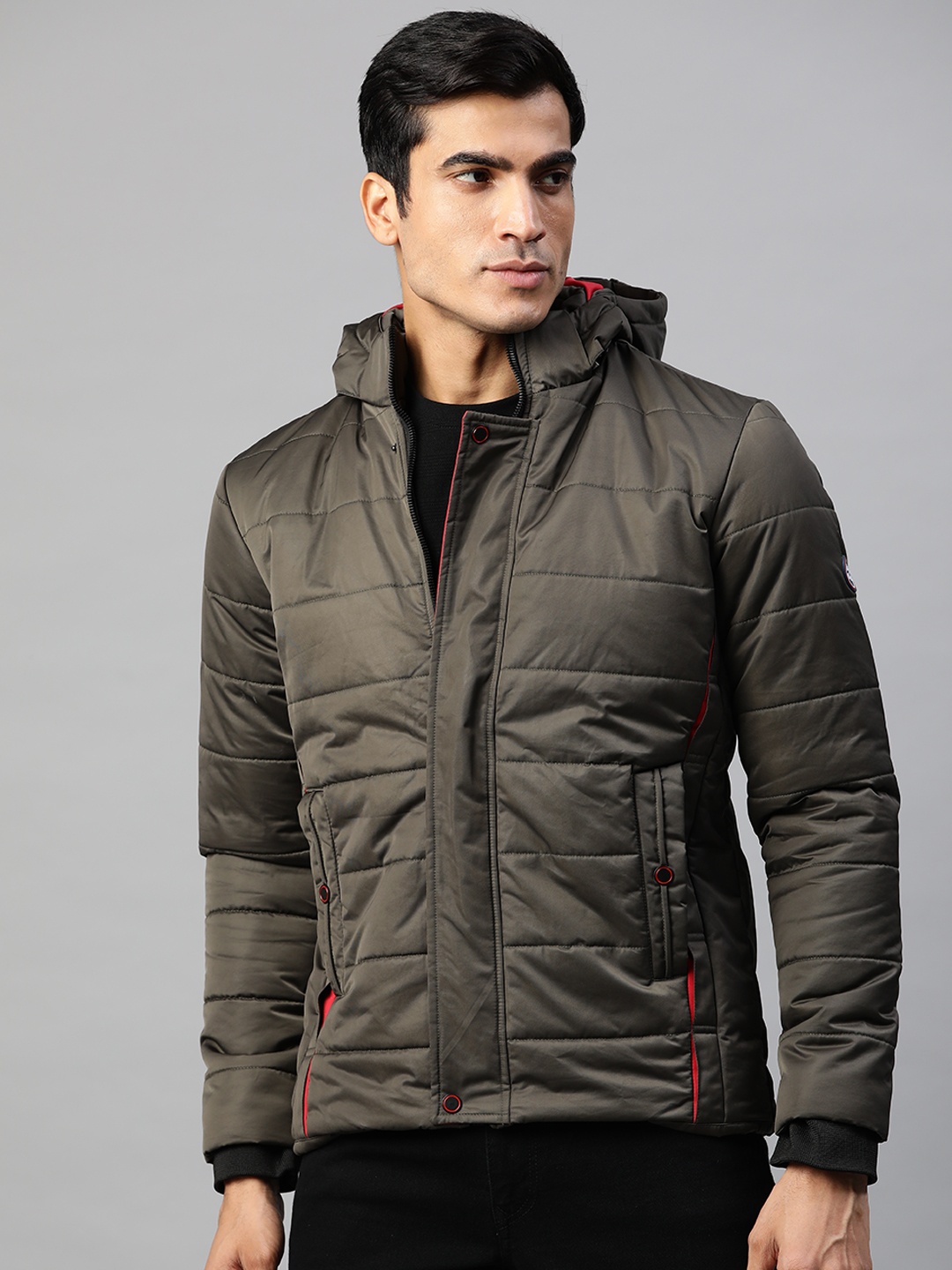 

Pierre Carlo Men Olive Green Detachable Hood Padded Jacket