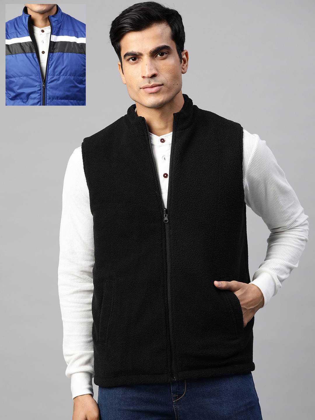 

Pierre Carlo Men Black & Blue Reversible Tailored Jacket
