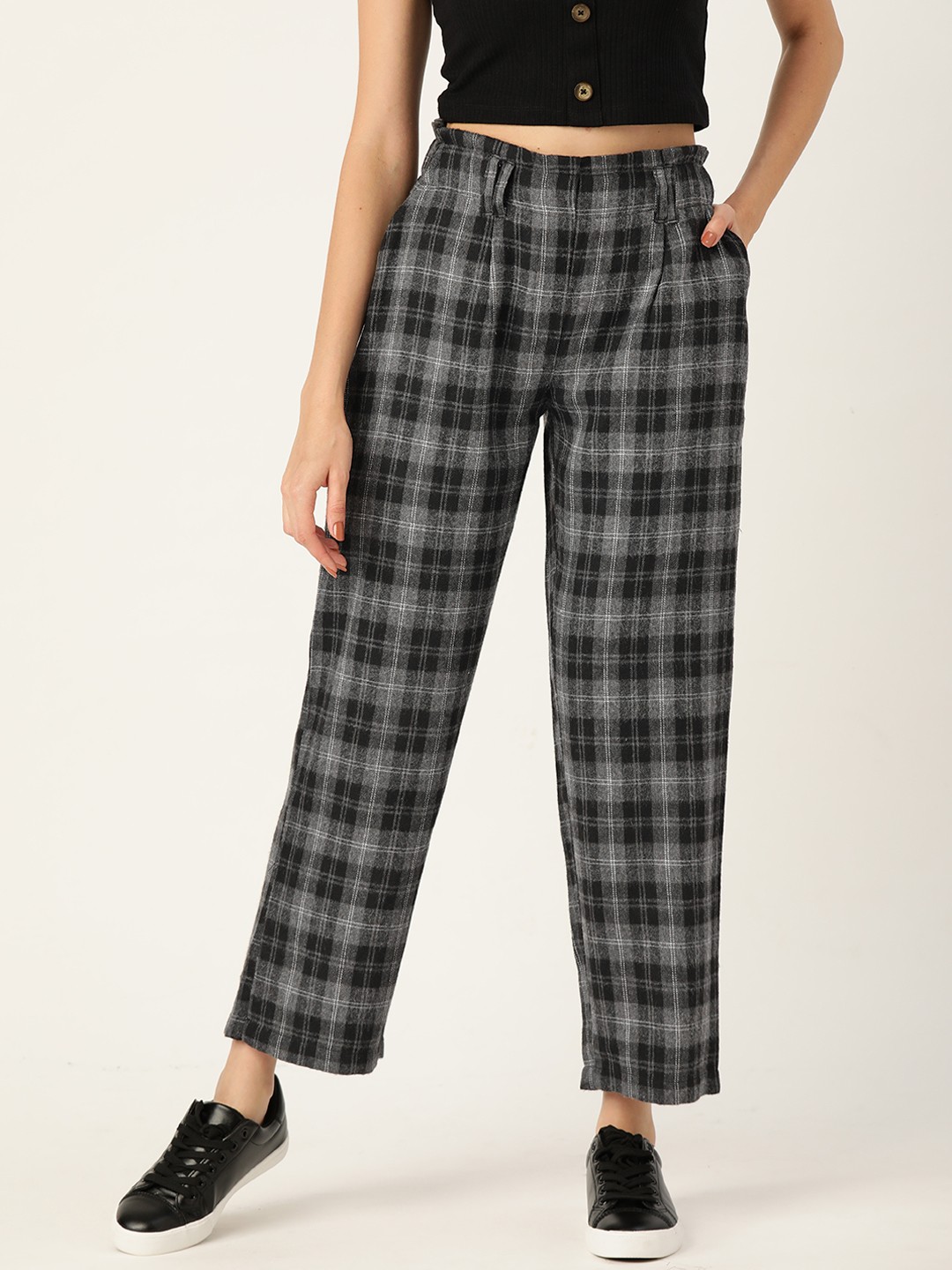 

Off Label Women Grey Checked Easy Wash Trousers