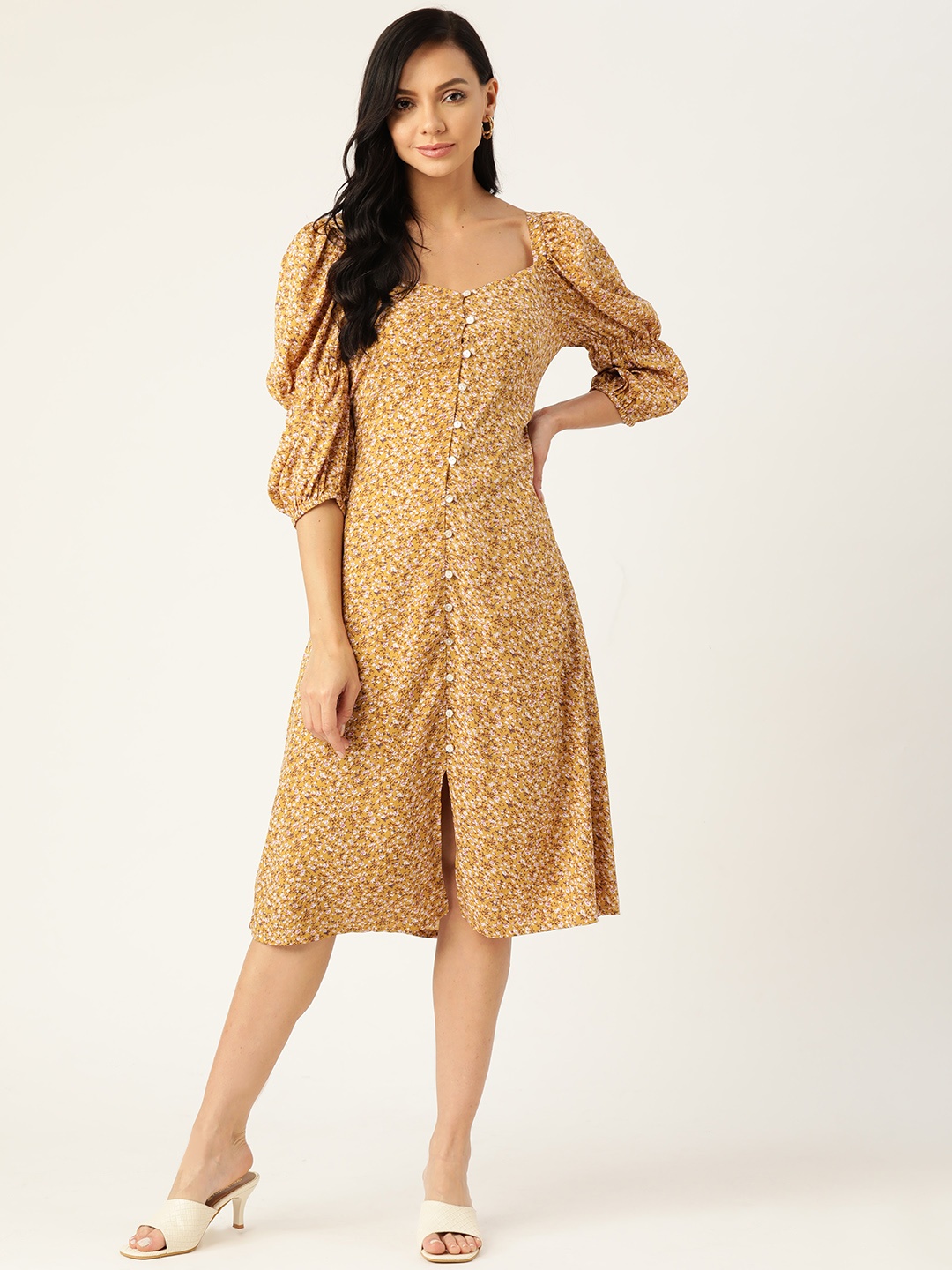 

Off Label Brown & White Floral A-Line Maxi Dress