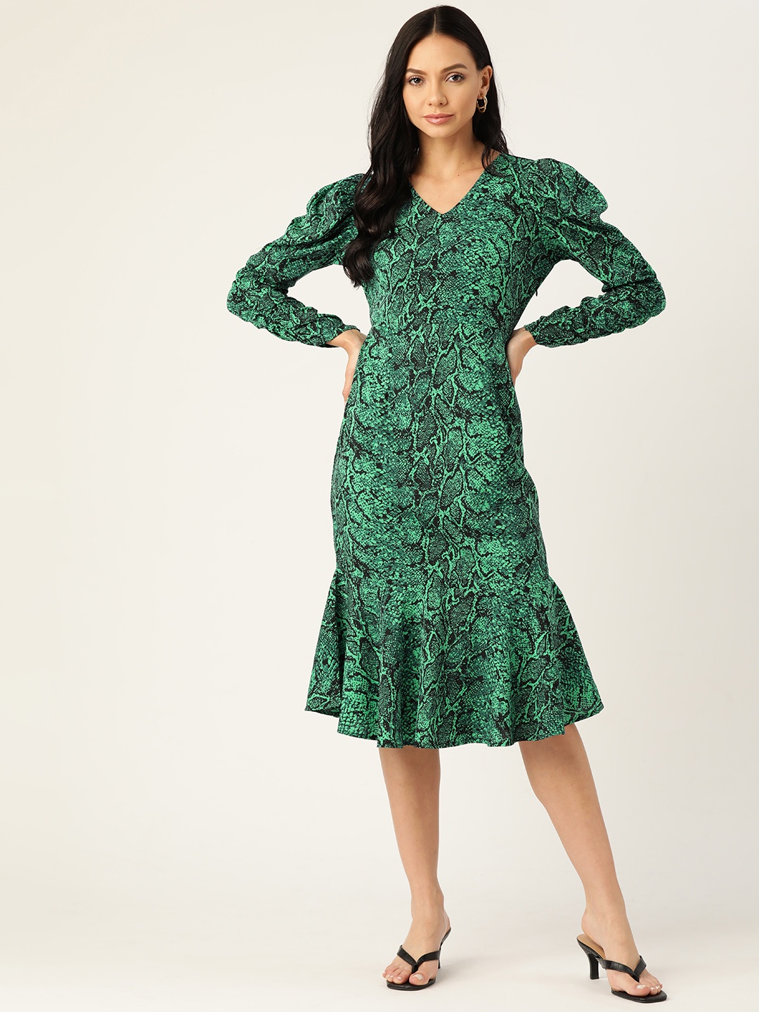 

Off Label Green & Black Animal Print Midi Dress