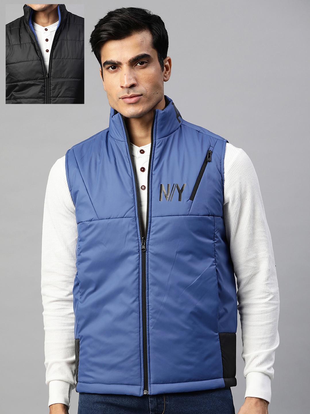

Pierre Carlo Men Blue & Black Reversible Padded Jacket