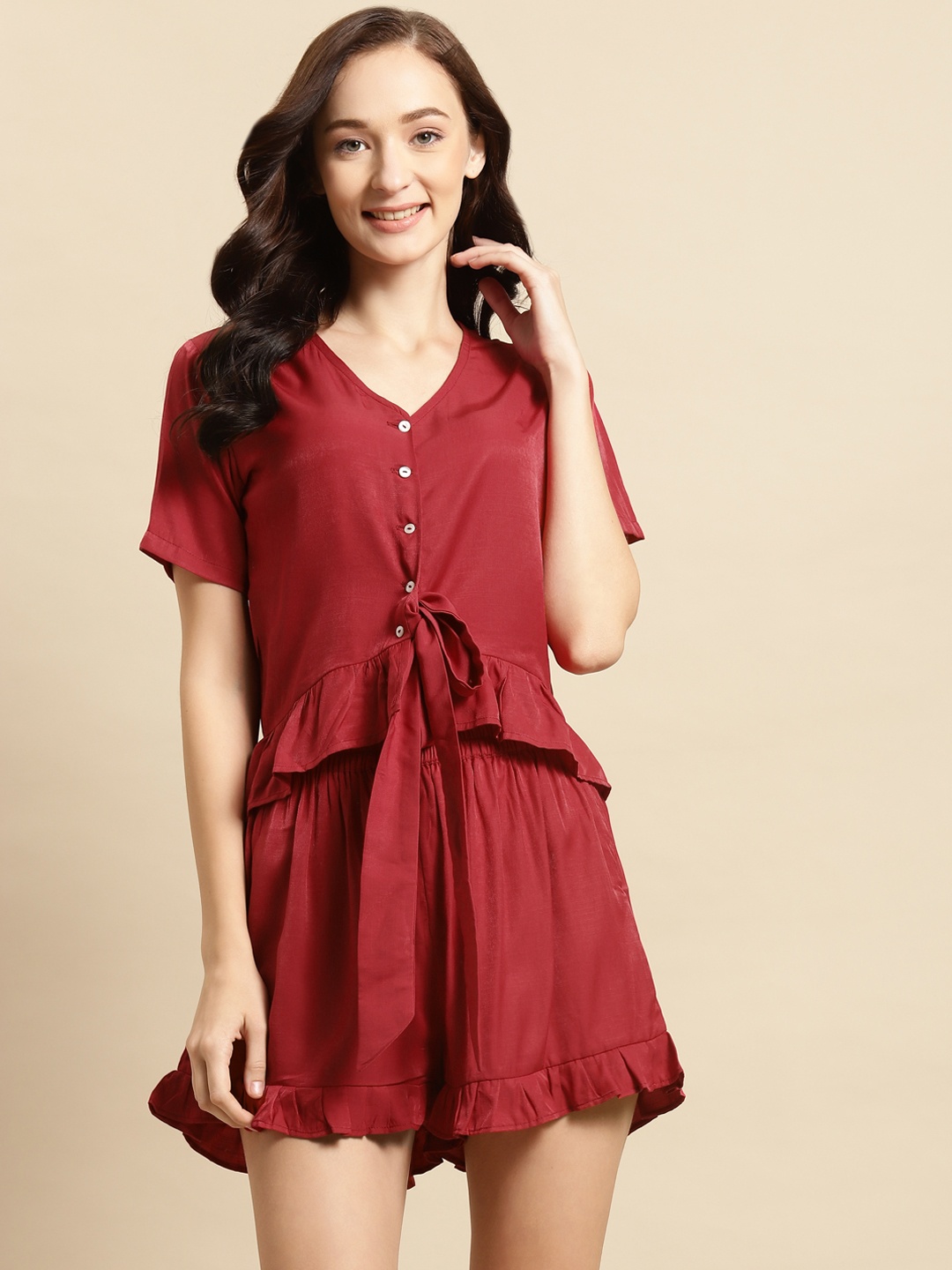 

WoowZerz Women Red Solid Night suit
