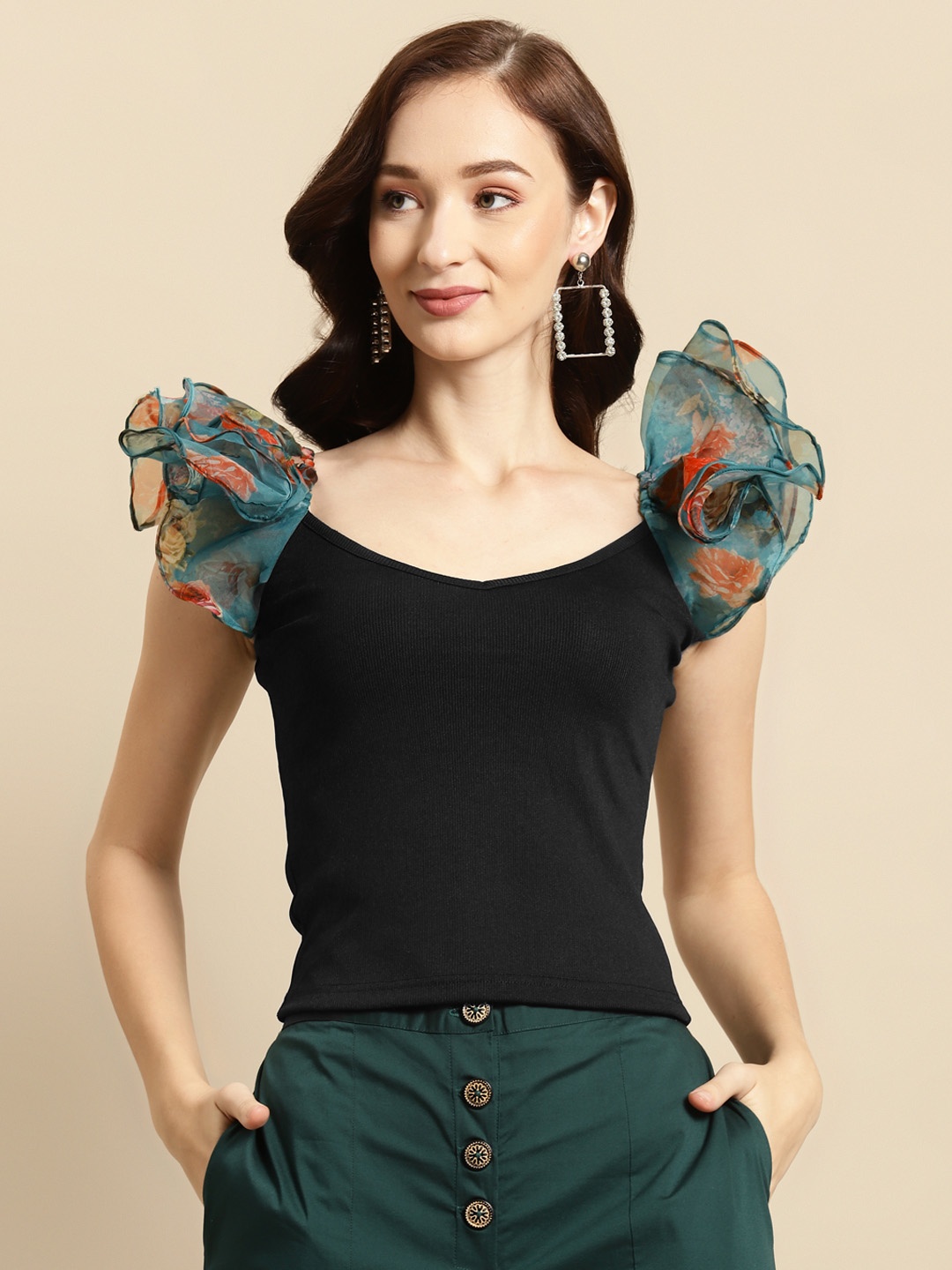 

WoowZerz Black Ruffles Regular Top