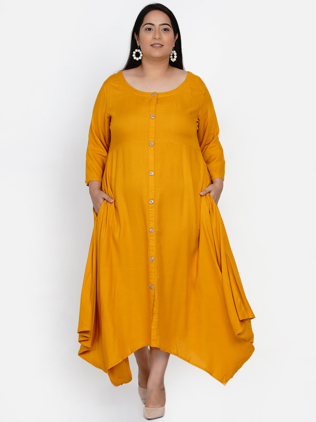 

Fabnest Curve Mustard Yellow Kaftan Midi Dress
