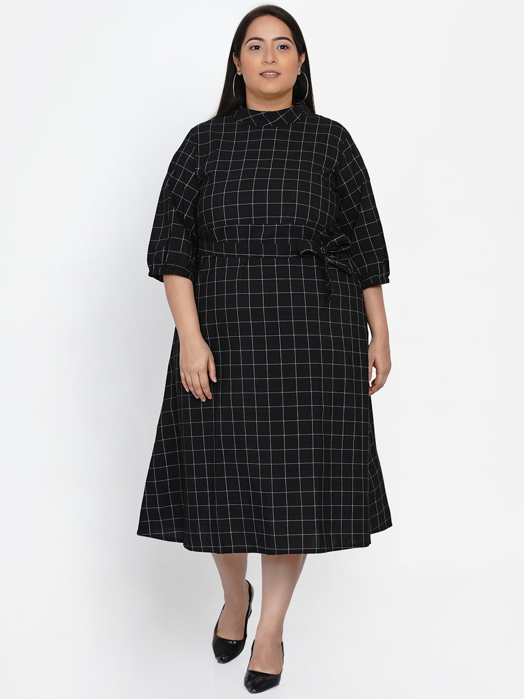 

Fabnest Curve Black Checked A-Line Midi Dress