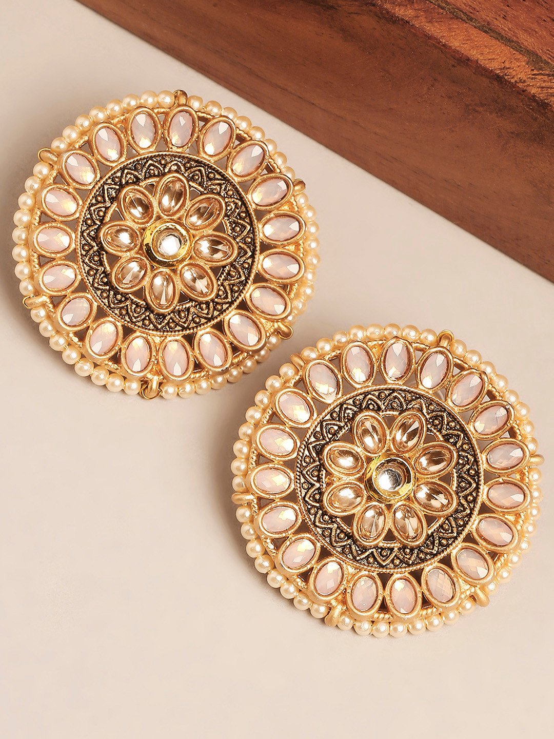 

OOMPH Gold-Toned & Pink Circular Studs Earrings