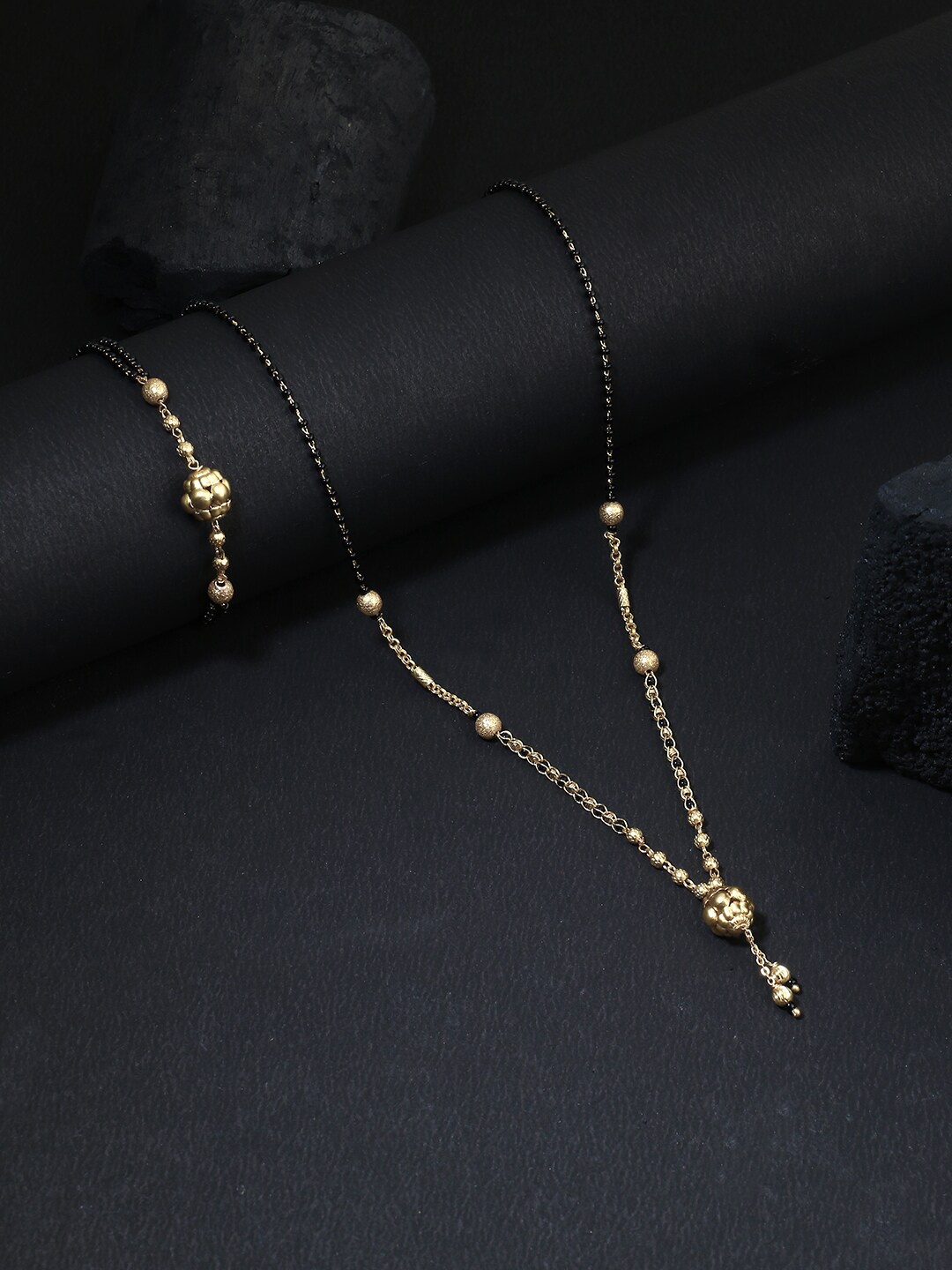 

Adwitiya Collection Gold-Plated & Black Beaded Mangalsutra With Bracelet
