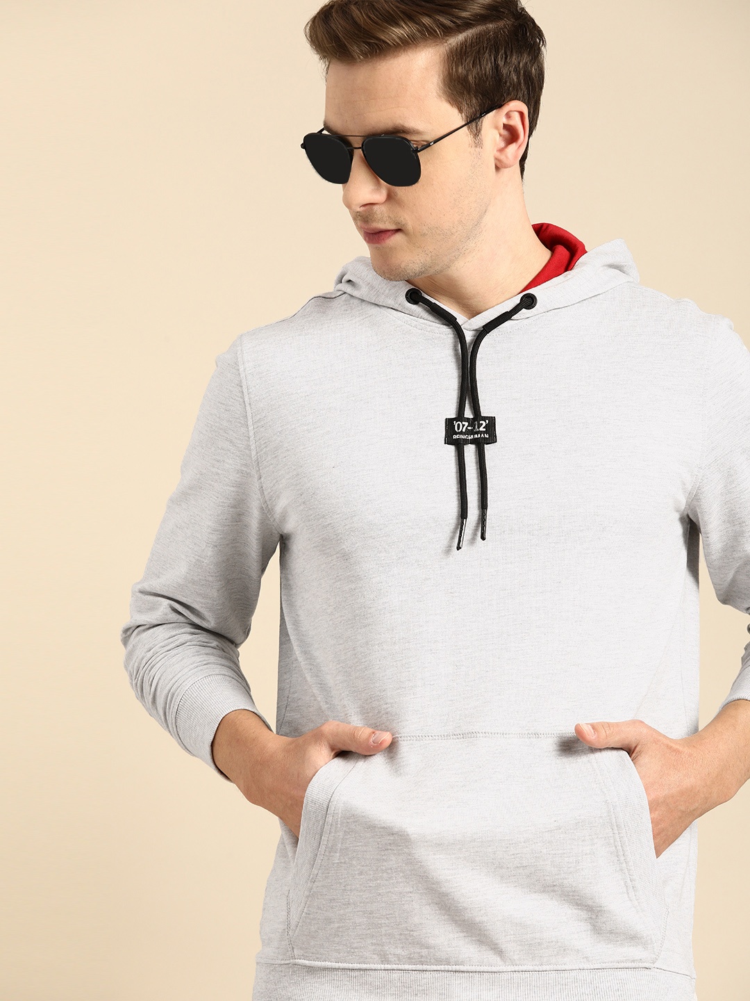 

Being Human Men Grey Melange Hooded Sweatshirt