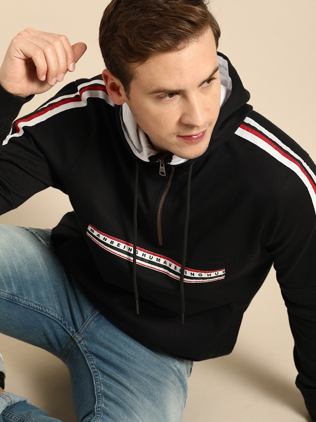 

Being Human Men Black Hooded Sweatshirt With Applique Detailing
