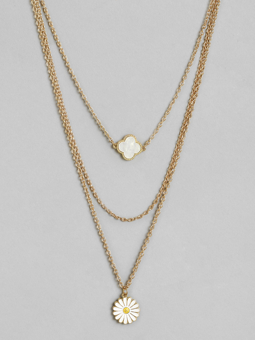 

Blueberry White Gold-Plated Floral Enamelled Layered Necklace