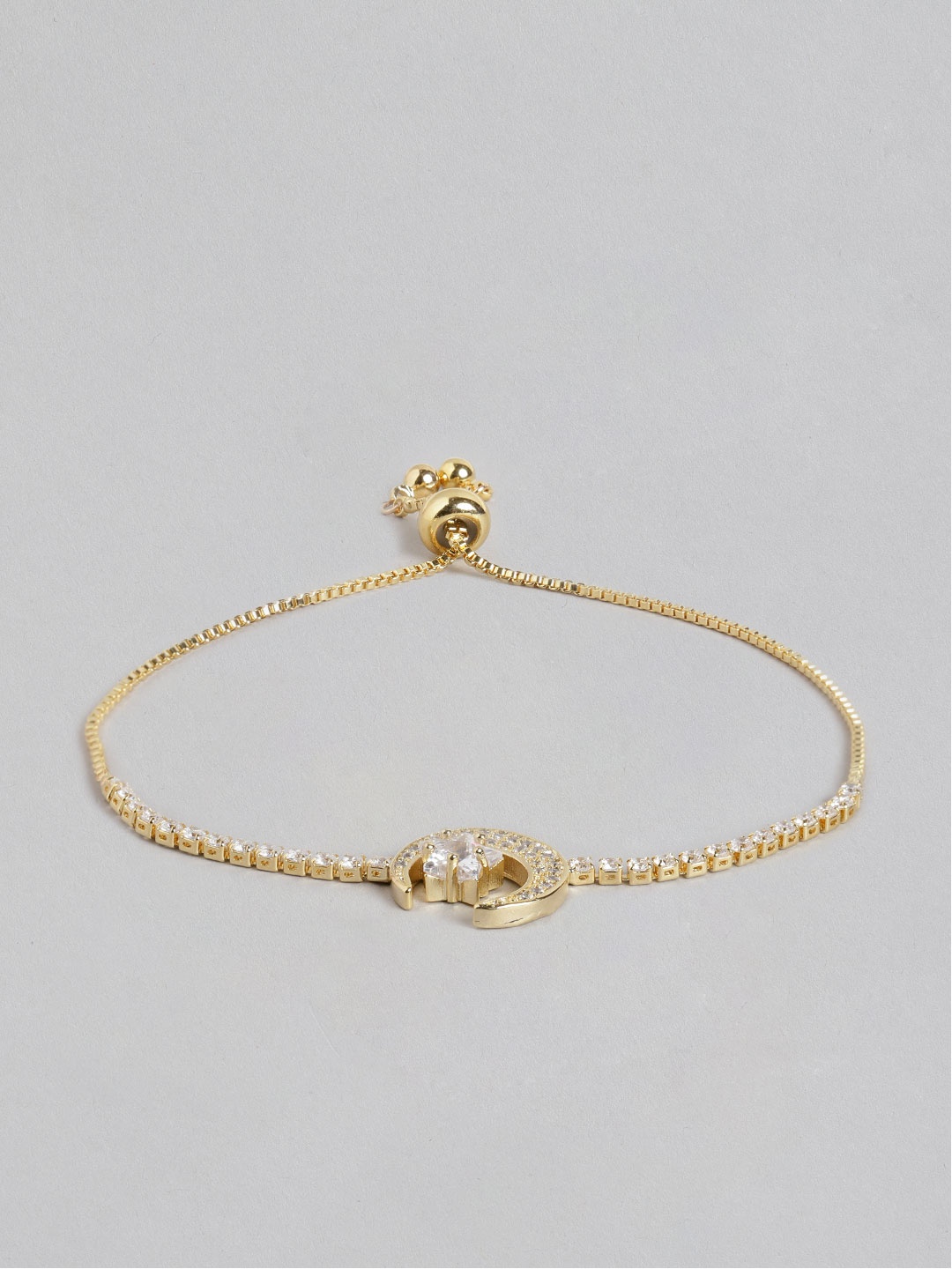 

Blueberry Women Gold-Plated Stone-Studded Crescent Shaped Bracelet