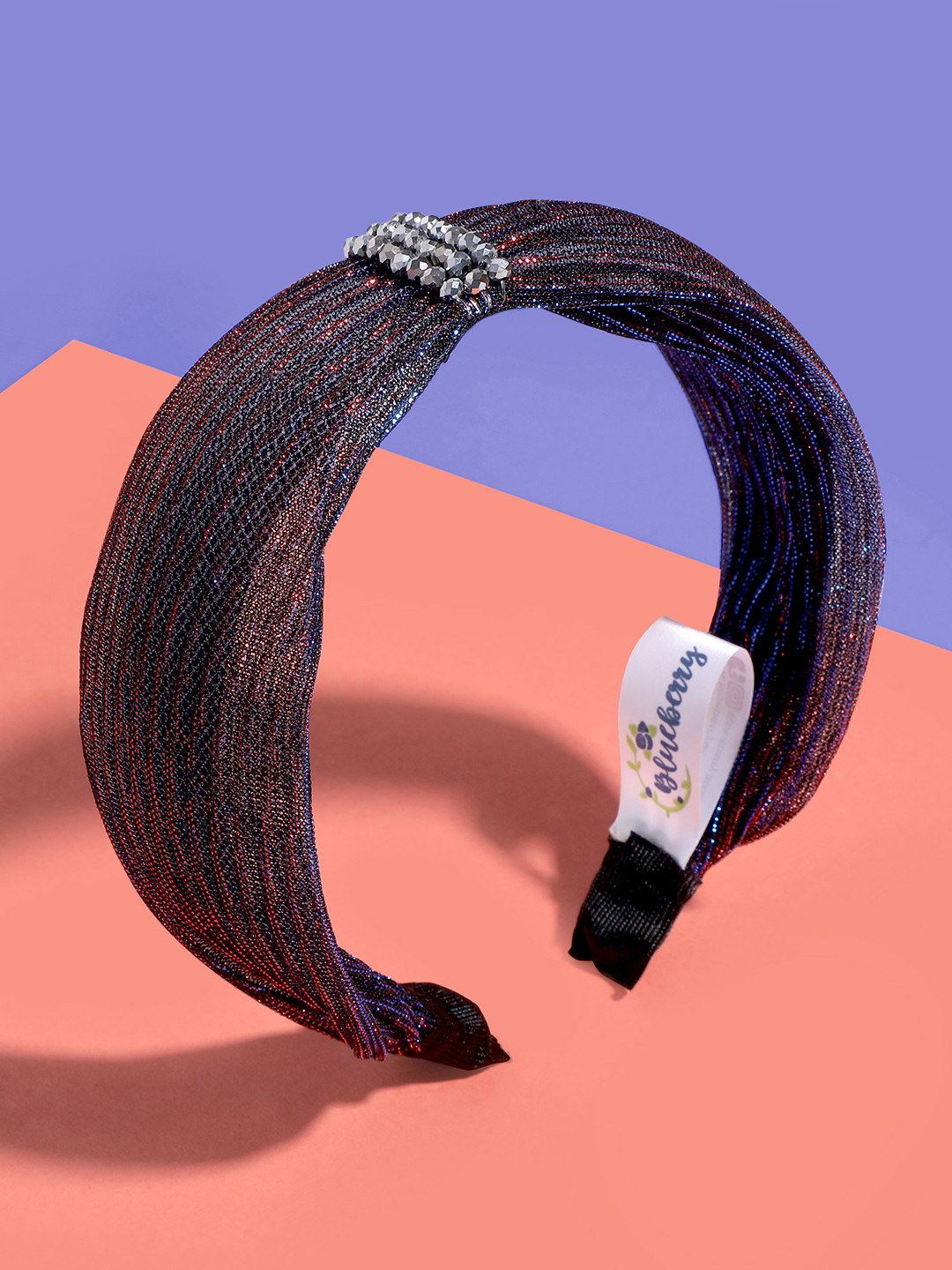 

Blueberry Women Navy & Pink Shimmer Net Hairband with Beaded Detail, Navy blue