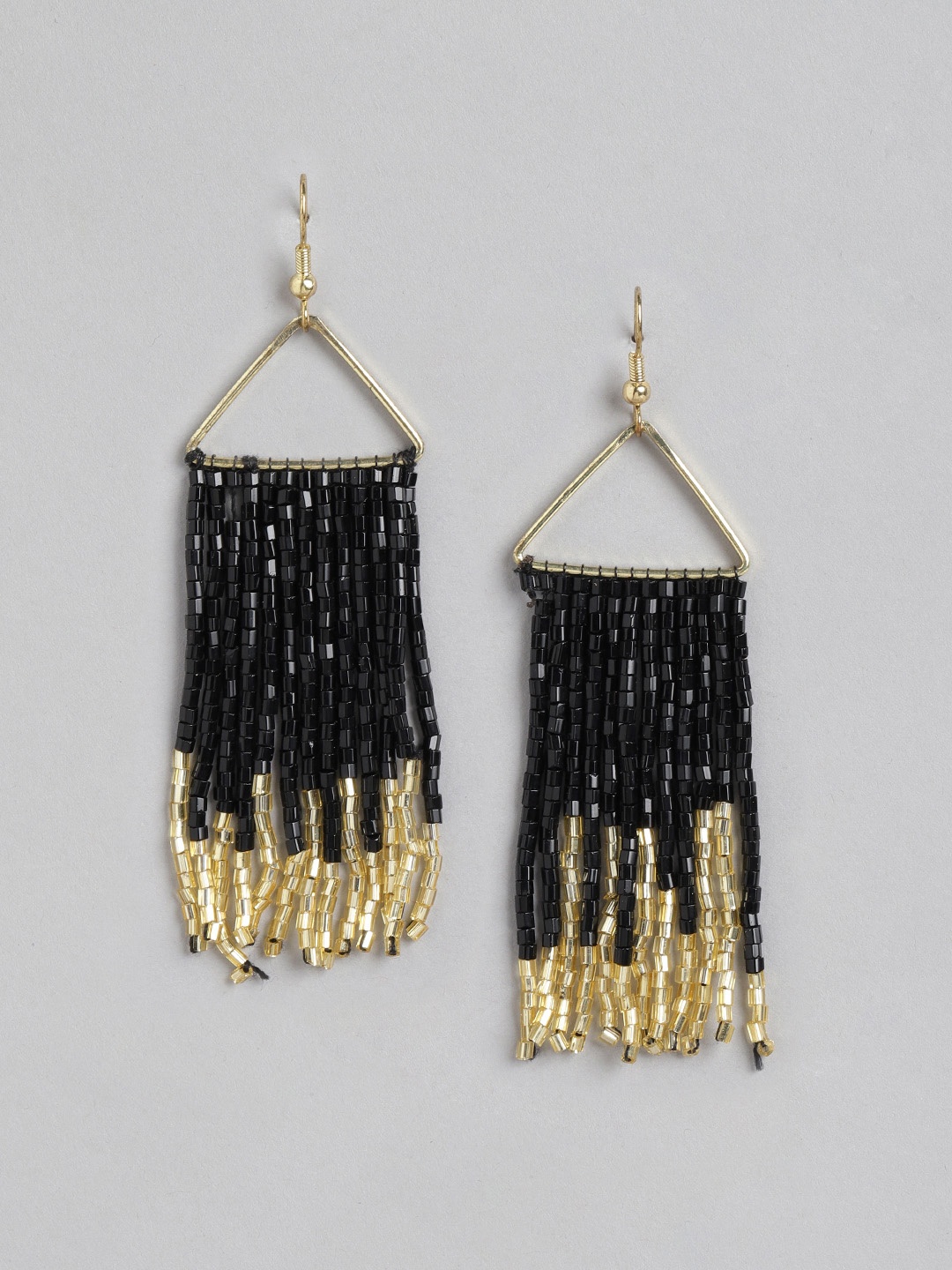 

Blueberry Black Gold-Plated Handcrafted Beaded Contemporary Drop Earrings